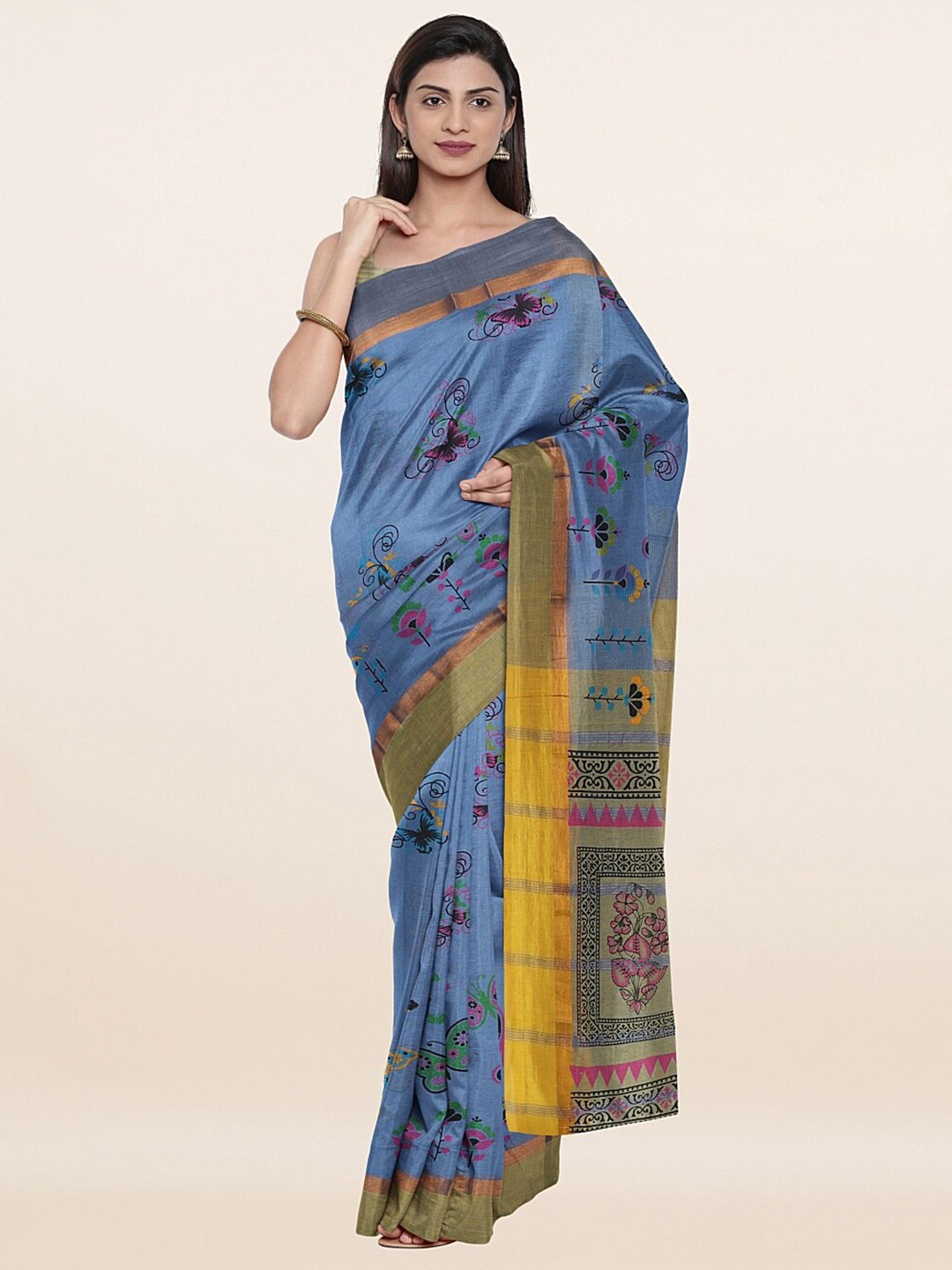 

Pothys Blue & Green Floral Pure Cotton Saree