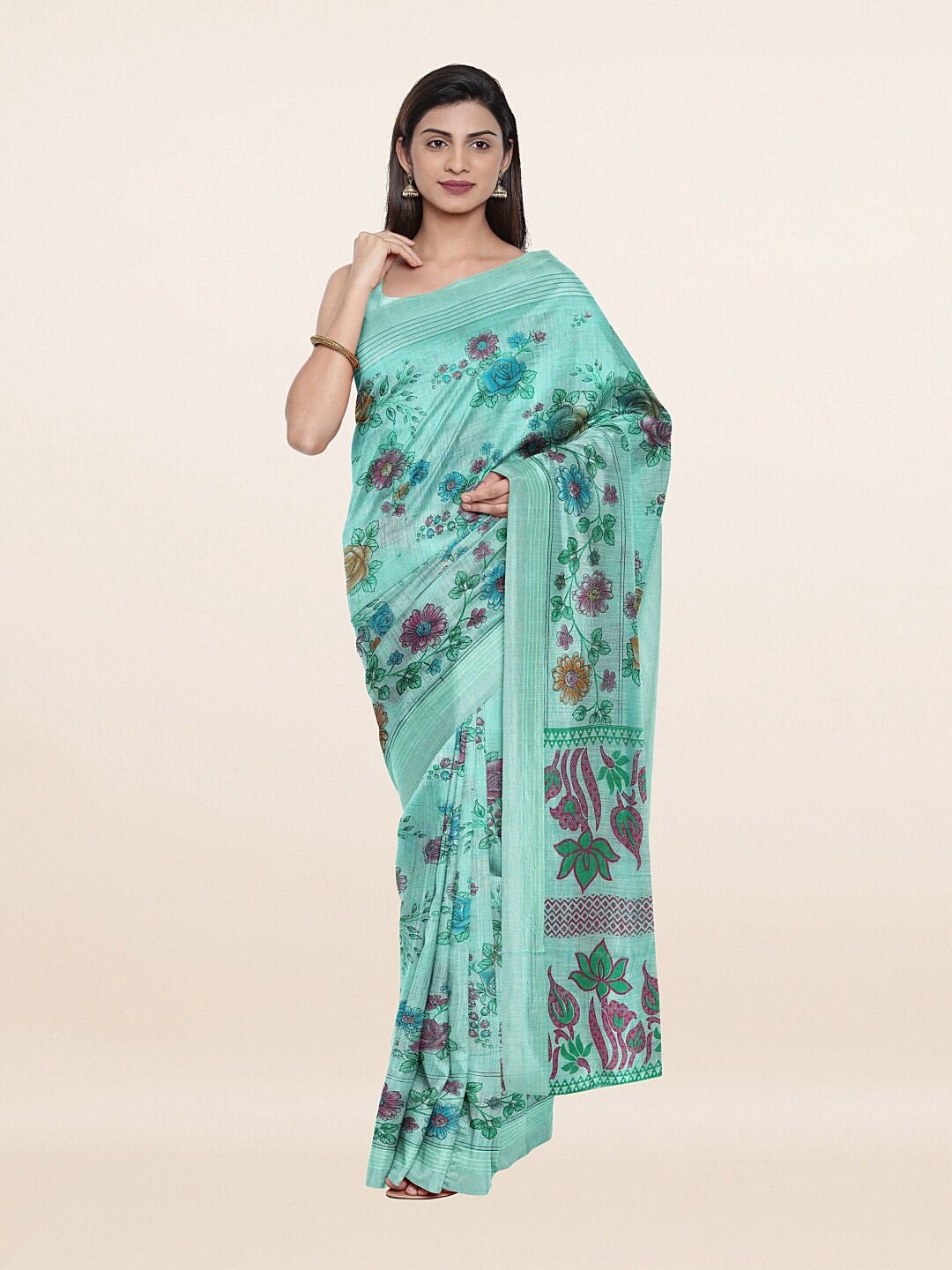 

Pothys Blue & Grey Floral Pure Cotton Saree