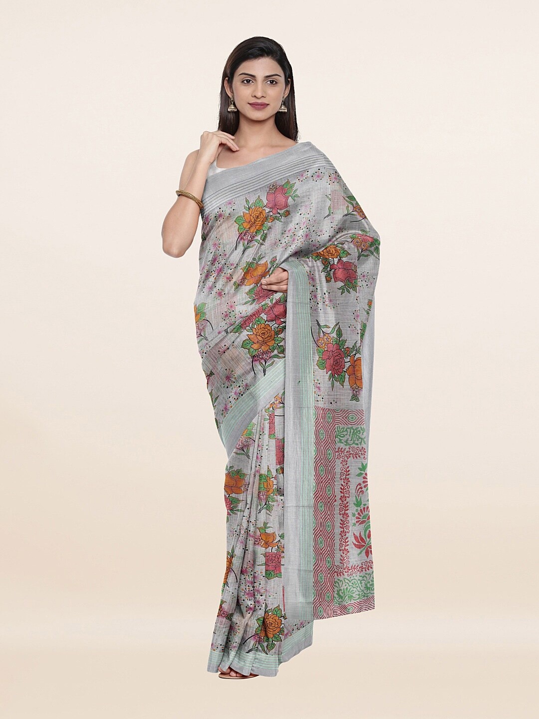 

Pothys Grey & Red Floral Pure Cotton Saree