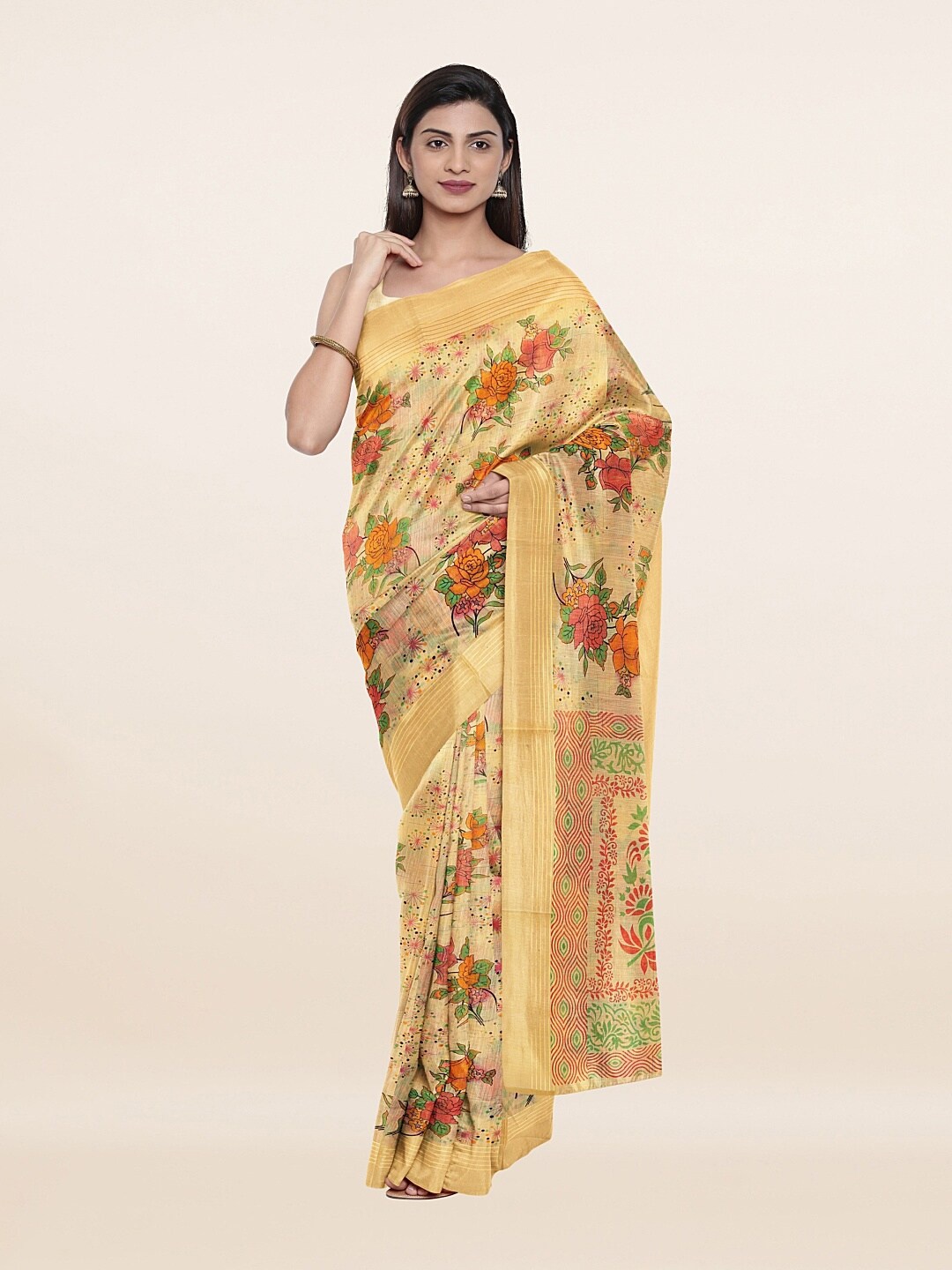 

Pothys Yellow & Red Floral Pure Cotton Saree