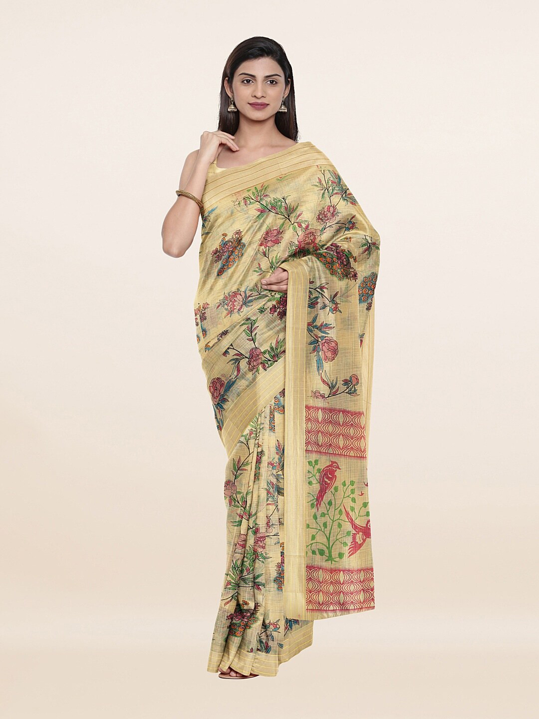 

Pothys Yellow & Green Floral Pure Cotton Saree