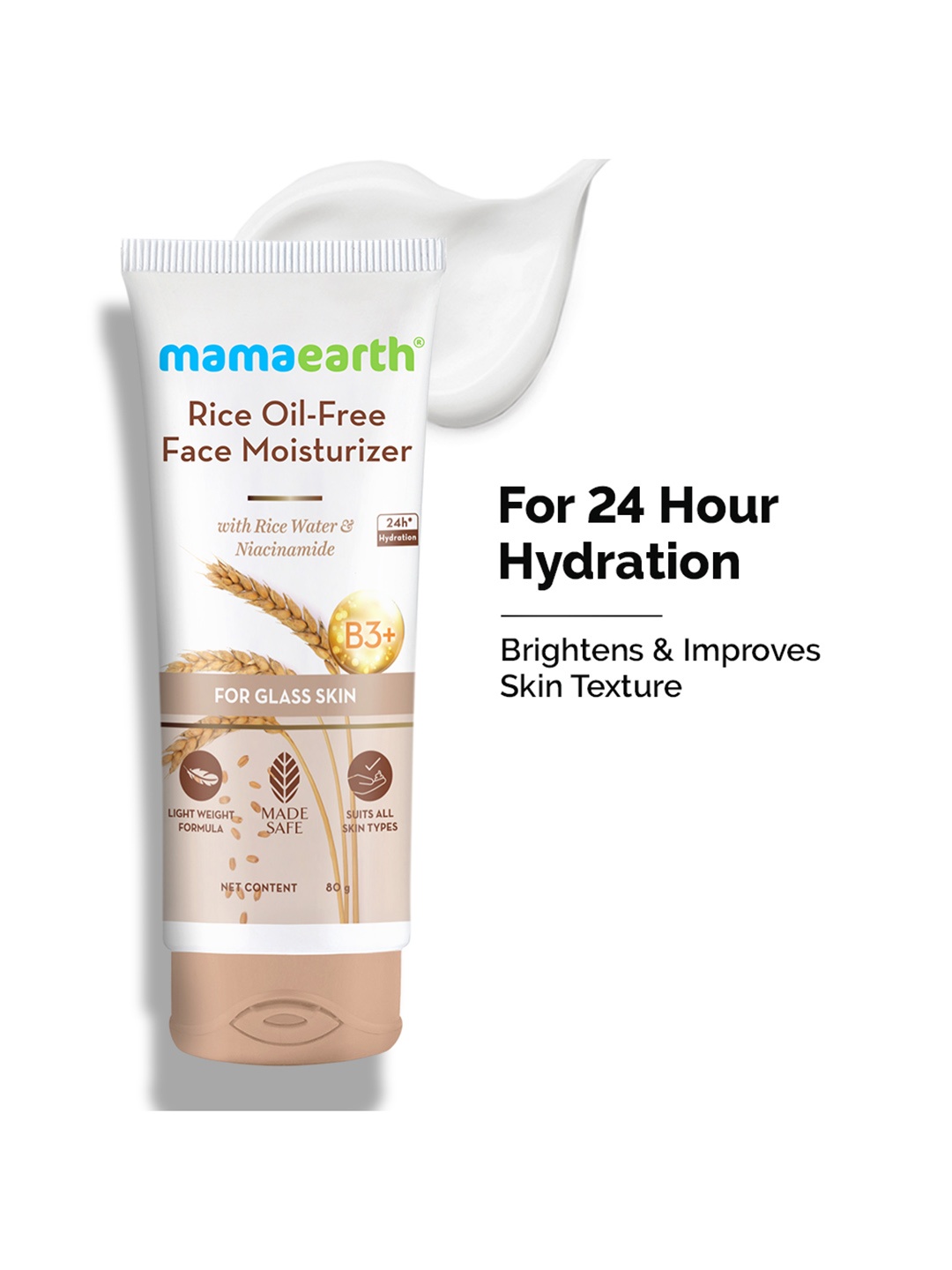 

Mamaearth Rice Oil-Free Face Moisturizer with Rice Water & Niacinamide For Glass Skin- 80g, White