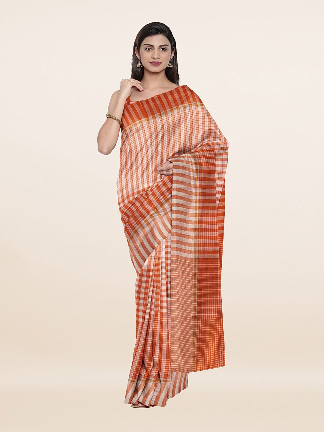 

Pothys Orange & White Striped Pure Cotton Saree