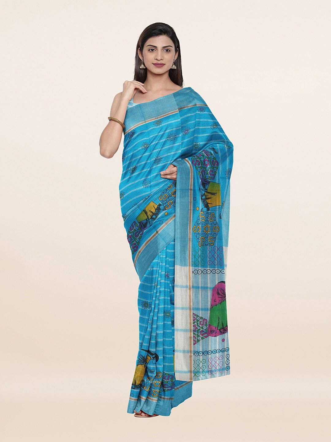 

Pothys Blue & Pink Floral Pure Cotton Saree