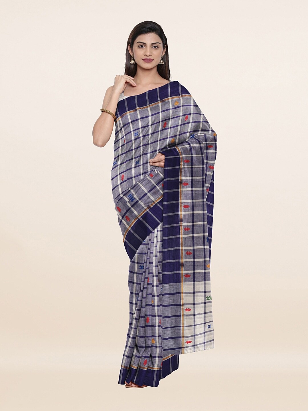 

Pothys Blue & White Checked Pure Cotton Saree