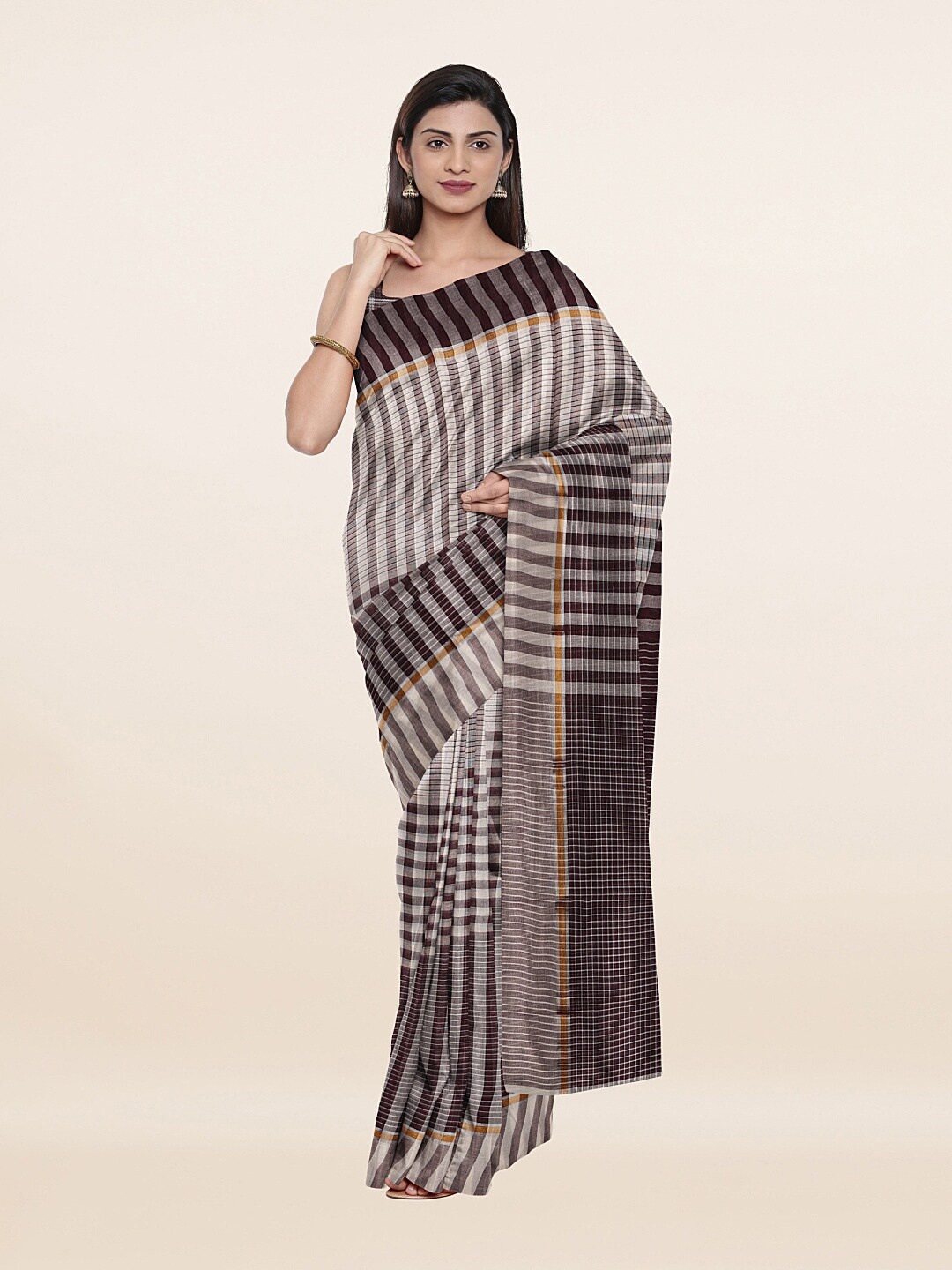 

Pothys Brown & White Striped Pure Cotton Saree