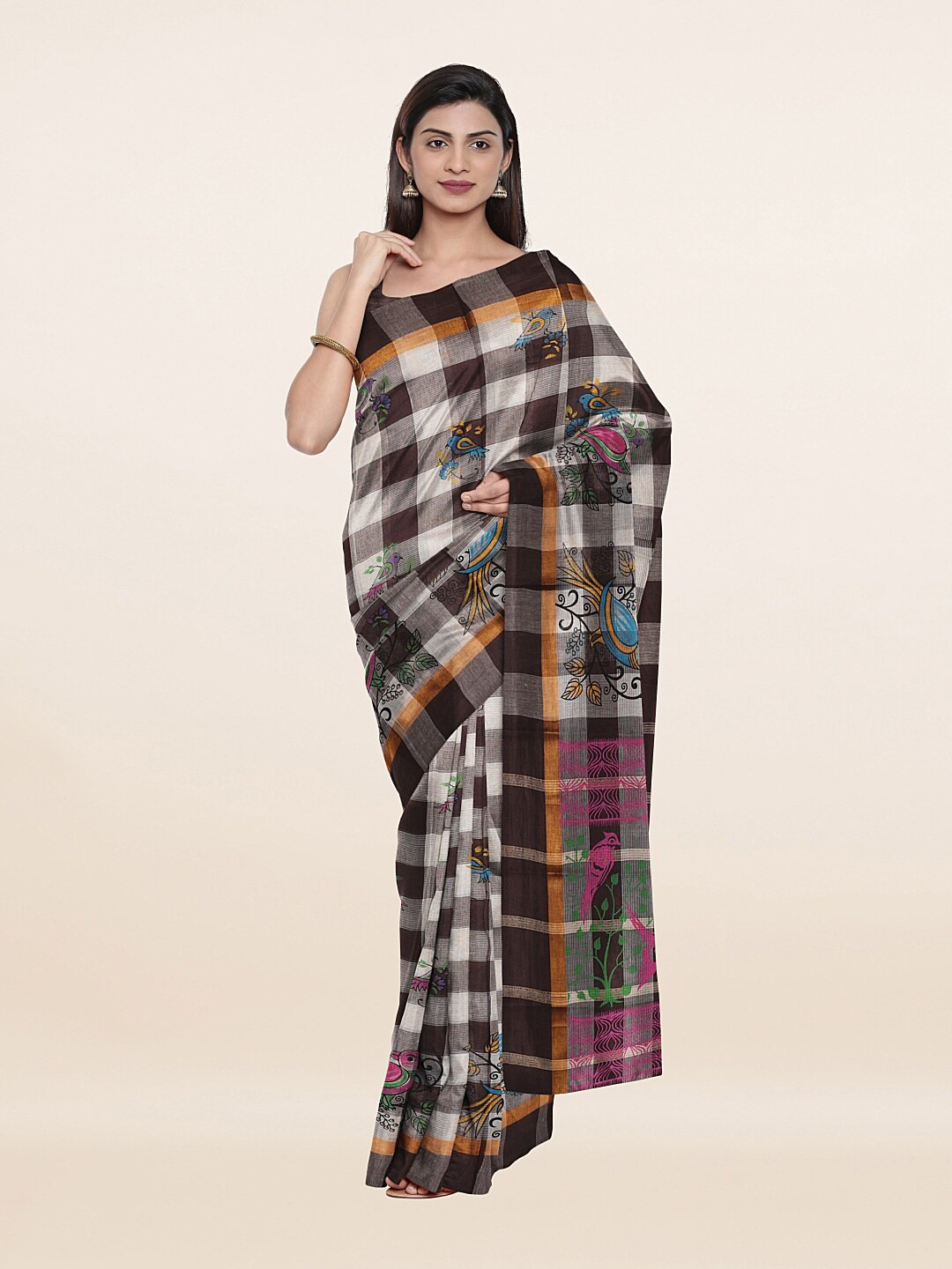 

Pothys White & Green Checked Pure Cotton Saree