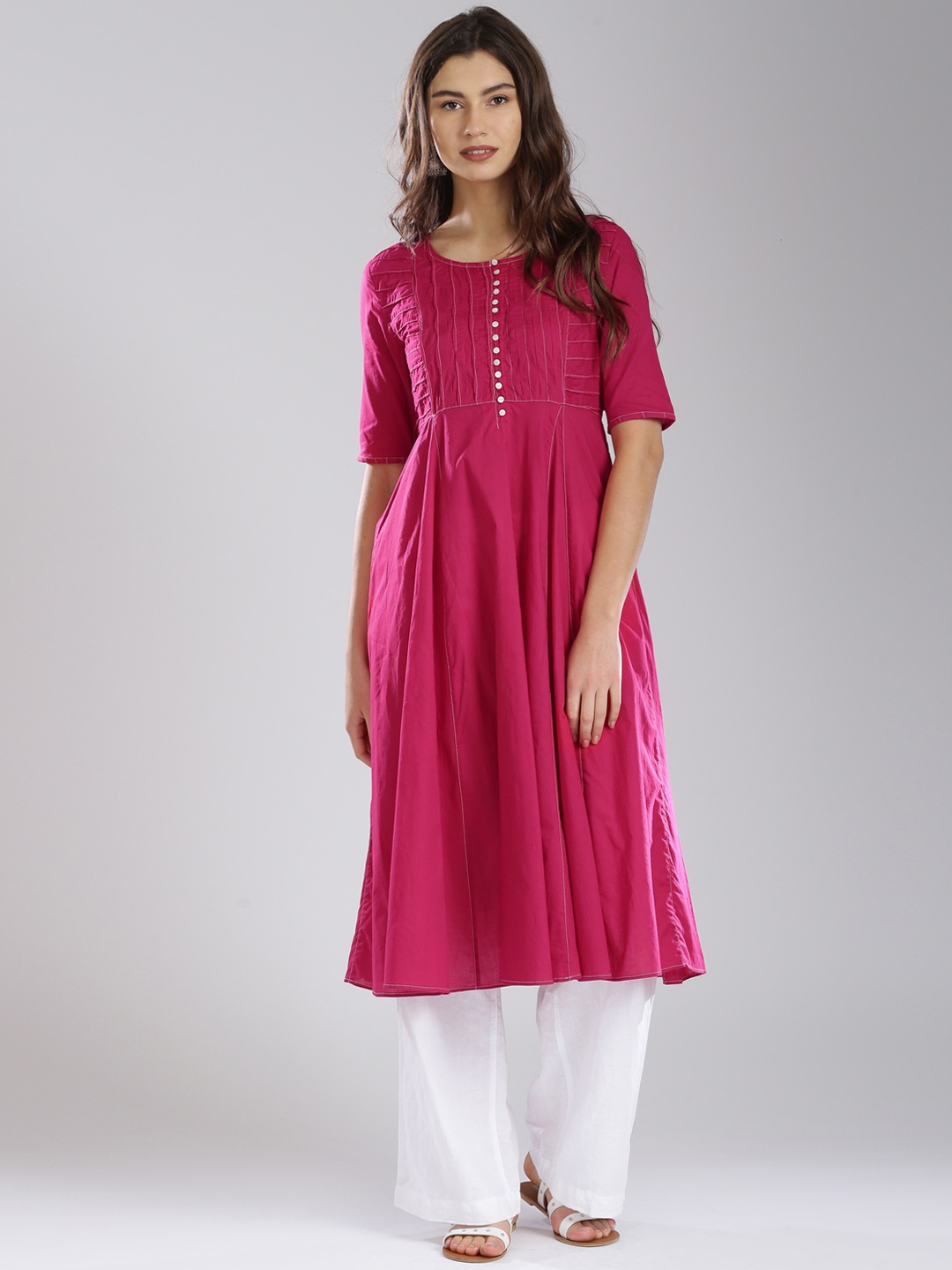 

Fabindia Women Pink Solid Anarkali Kurta