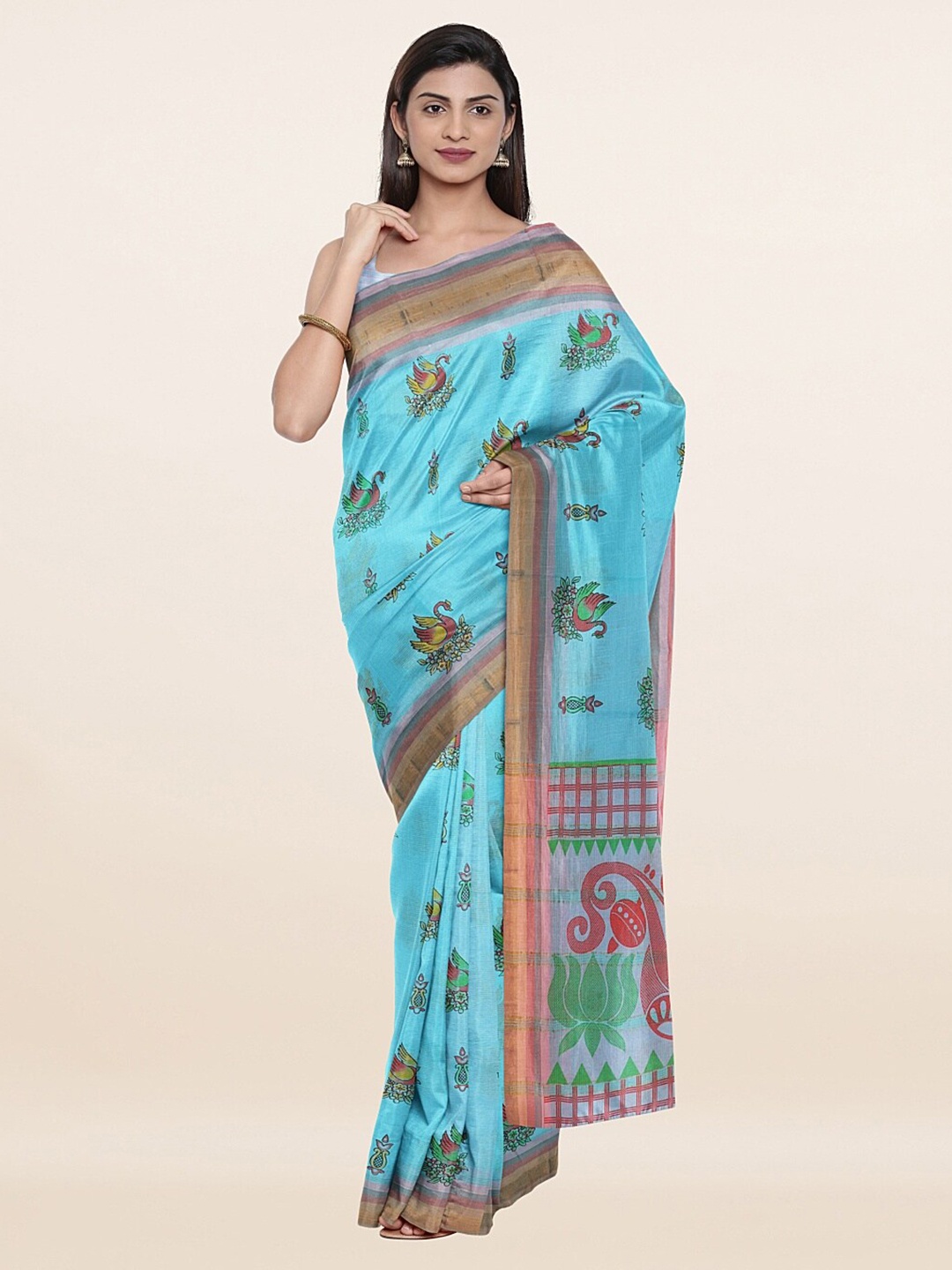 

Pothys Blue & Green Pure Cotton Saree