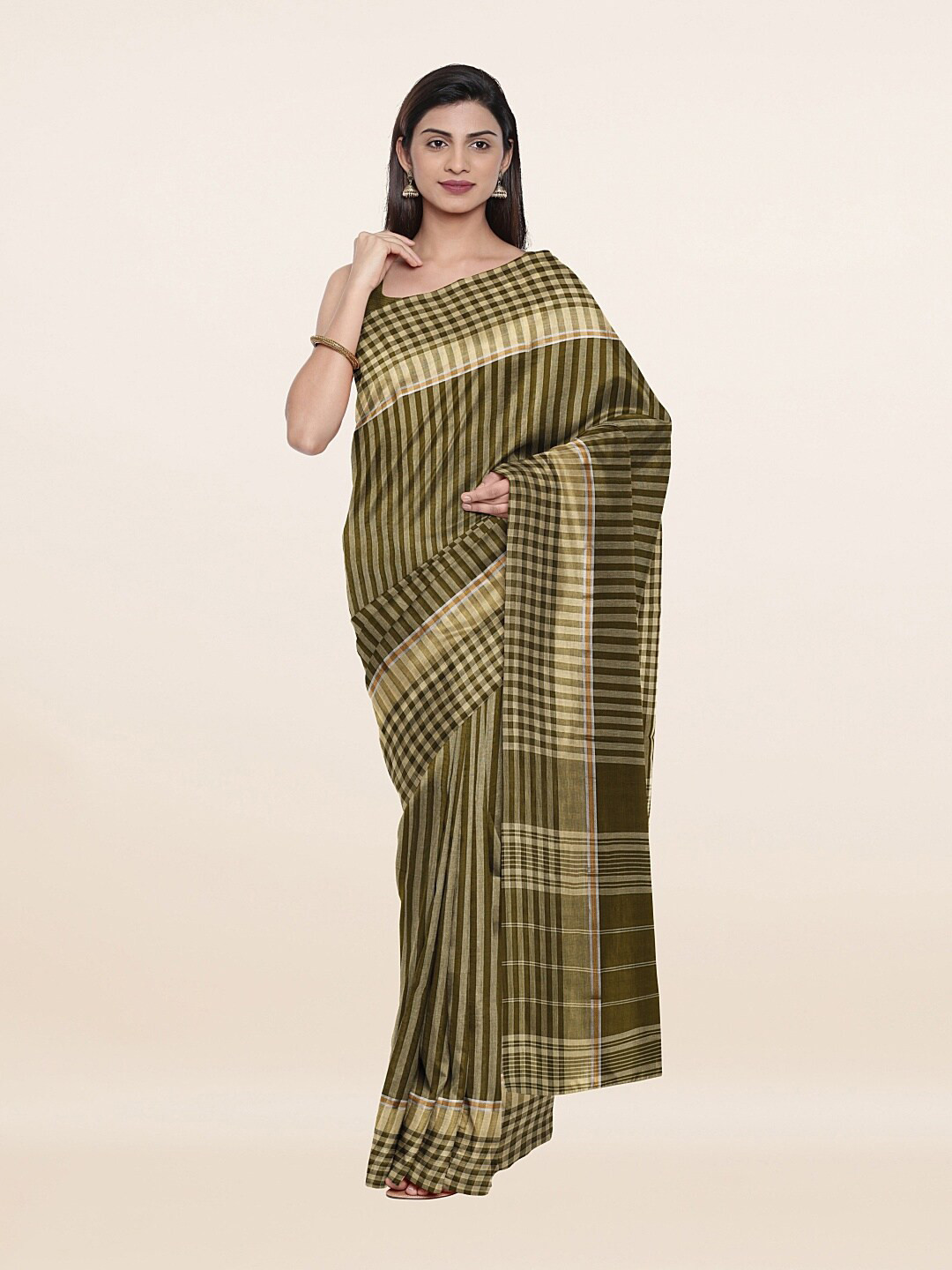 

Pothys Green Checked Pure Cotton Saree