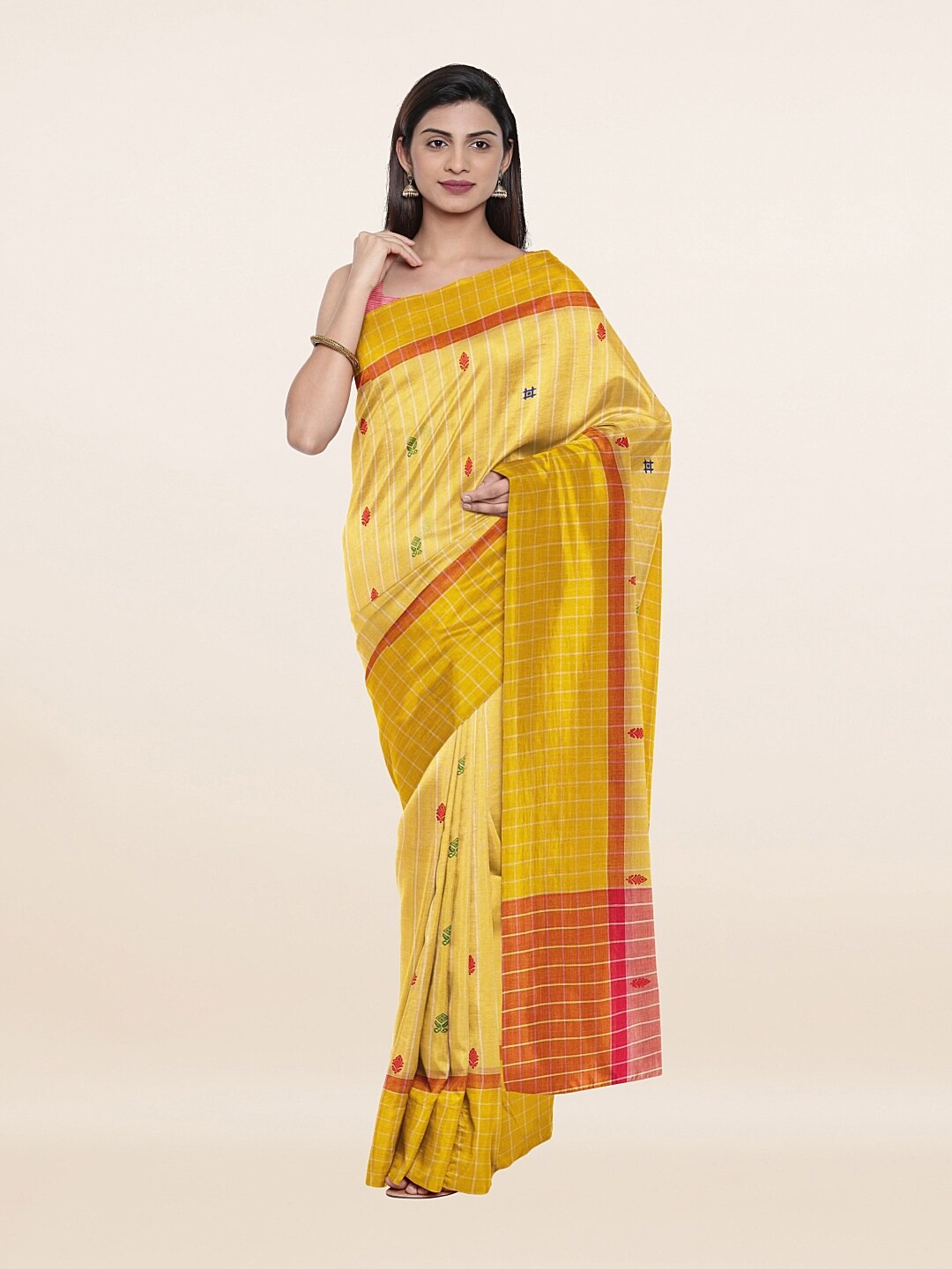 

Pothys Yellow & Pink Ethnic Motifs Pure Cotton Saree