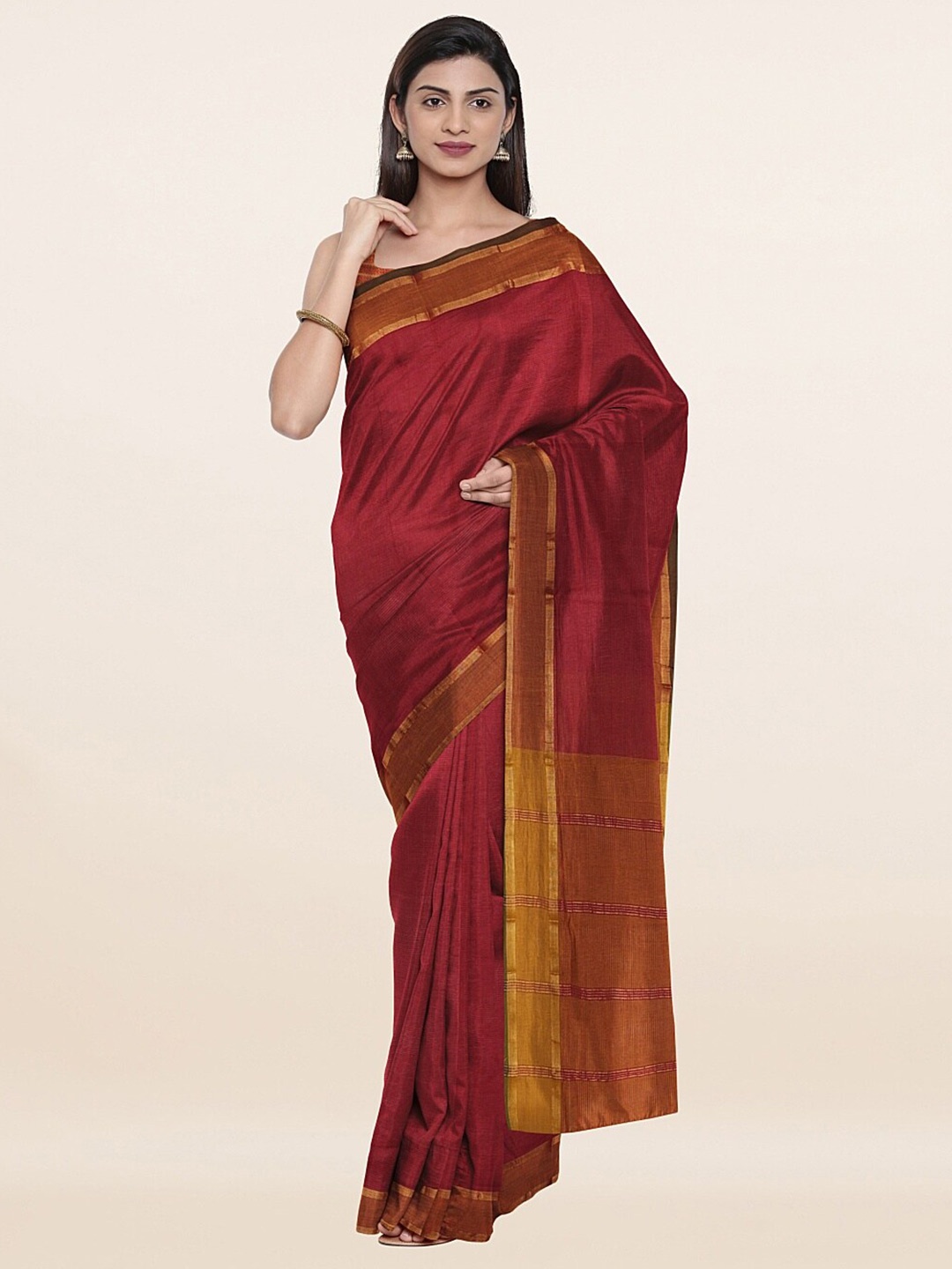 

Pothys Maroon Solid Pure Cotton Saree
