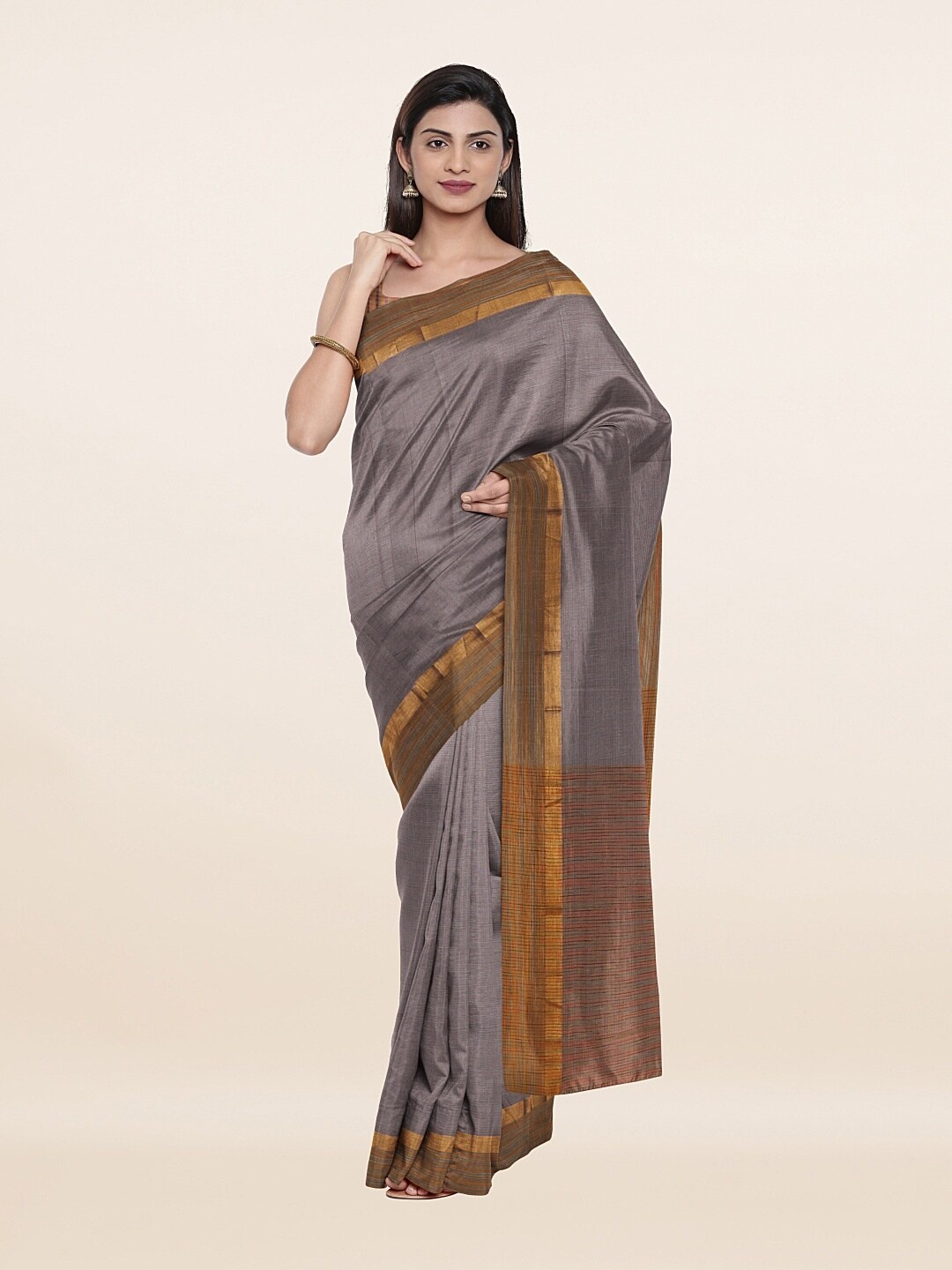 

Pothys Grey & Gold-Toned Pure Cotton Saree