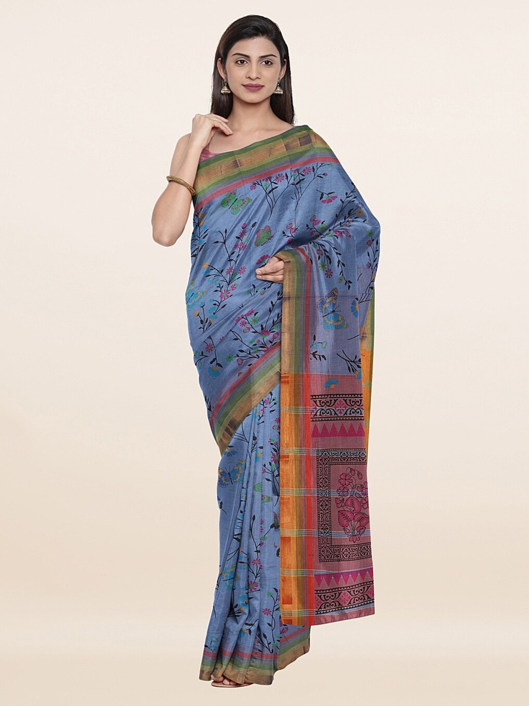 

Pothys Blue & Green Floral Pure Cotton Saree