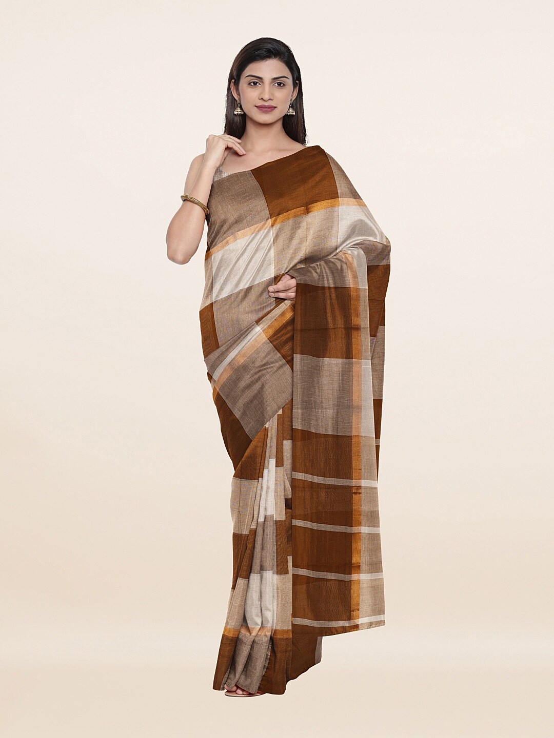 

Pothys Brown Checked Pure Cotton Saree