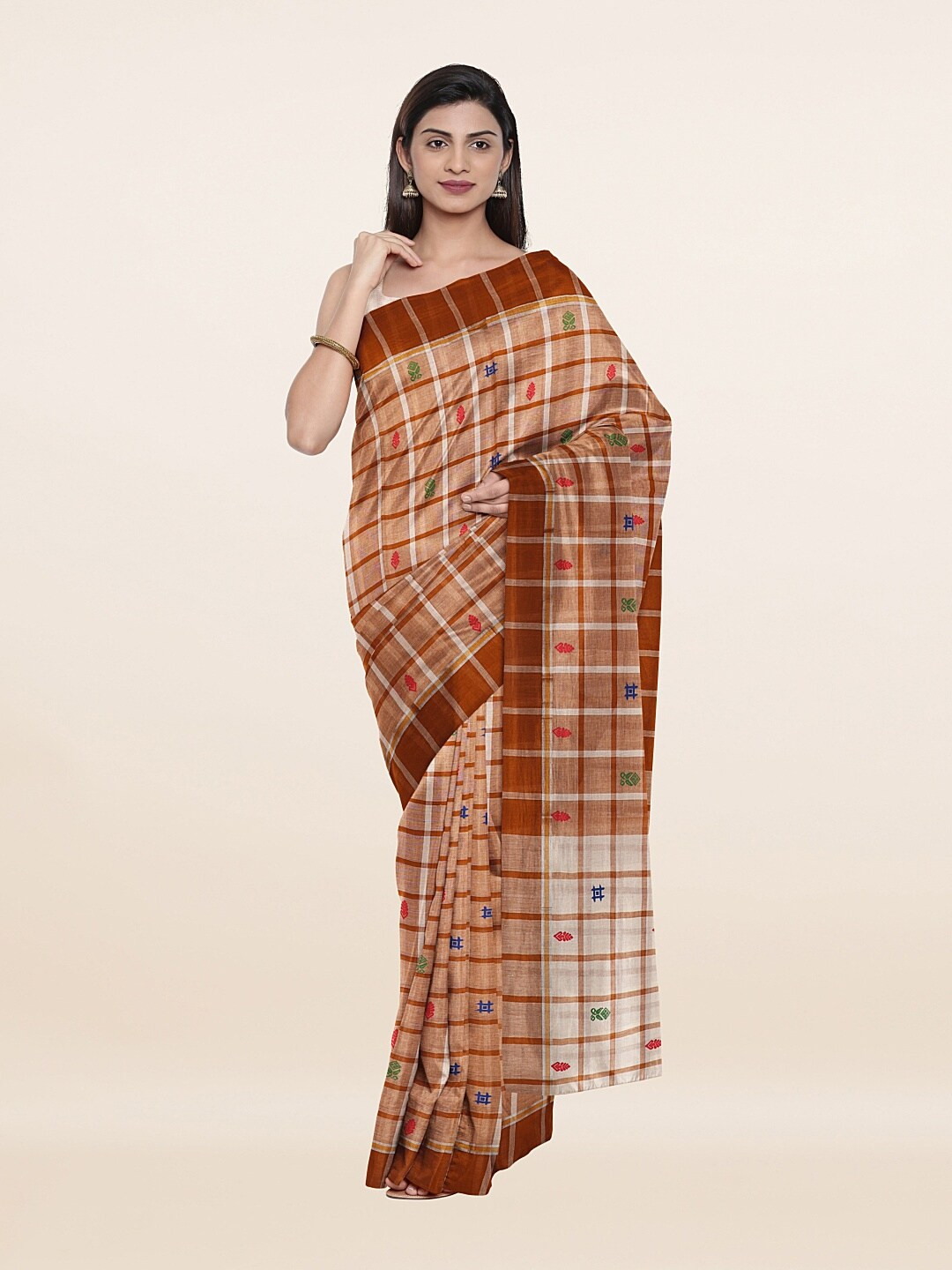 

Pothys Brown & White Checked Pure Cotton Saree