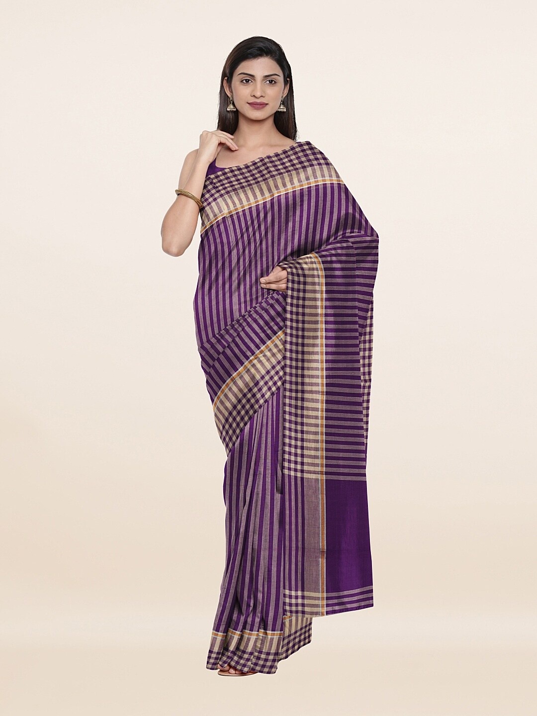 

Pothys Violet & Grey Striped Pure Cotton Saree