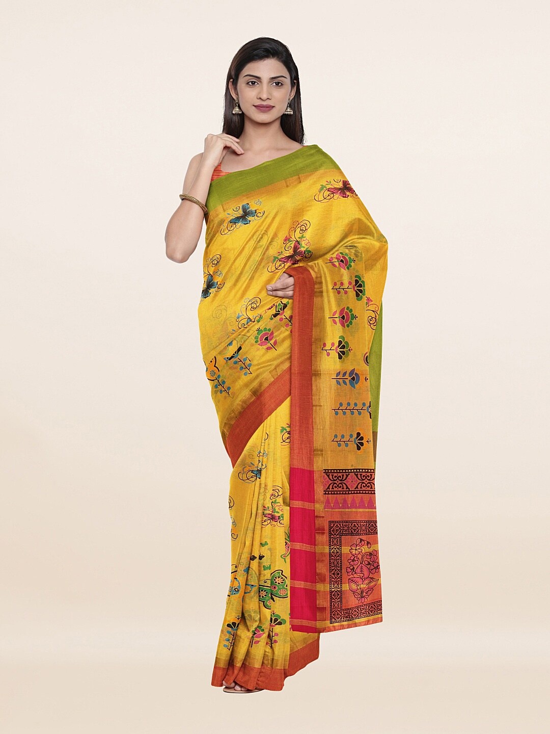 

Pothys Yellow & Pink Floral Pure Cotton Saree