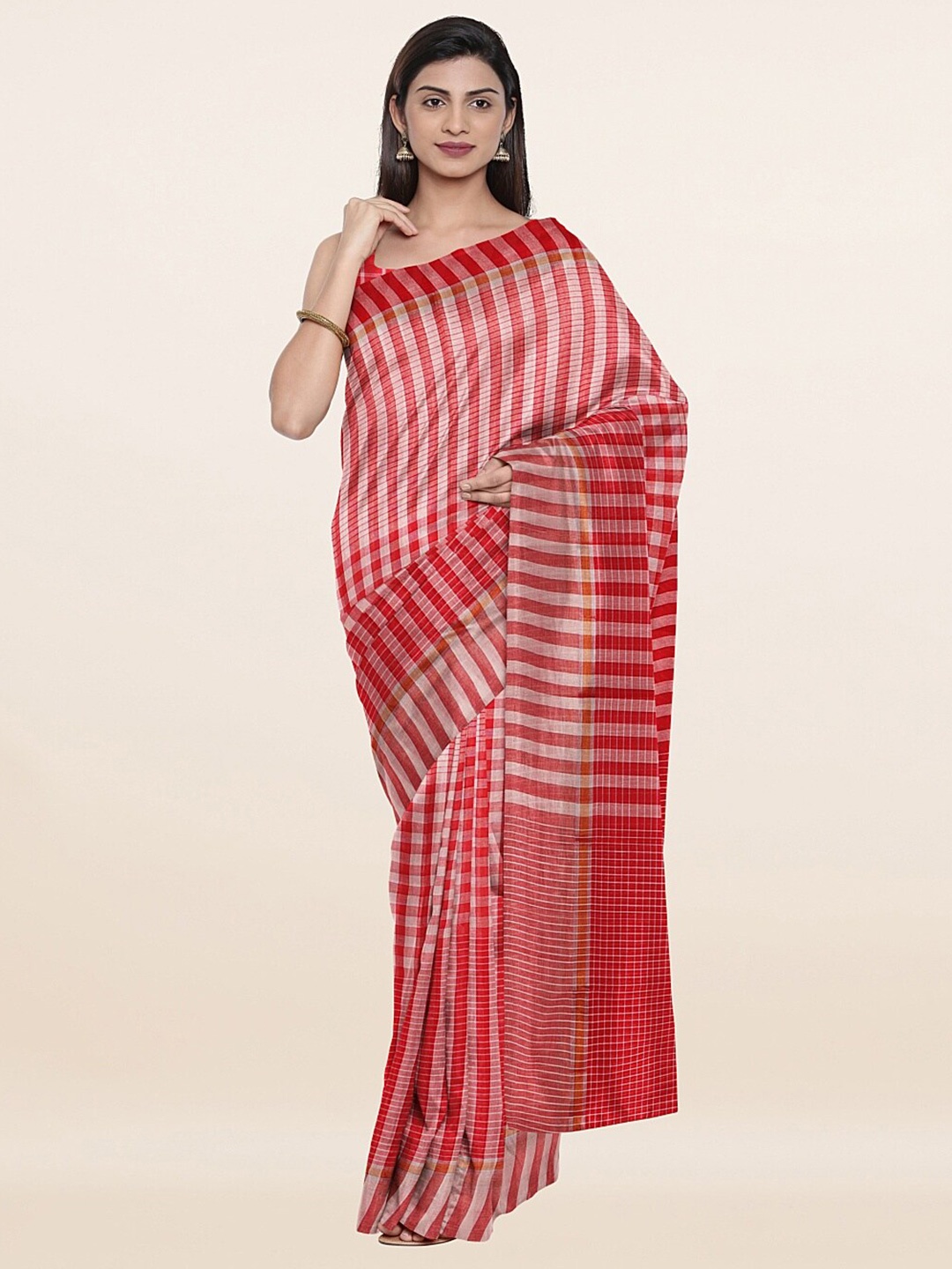 

Pothys Red & White Striped Pure Cotton Saree