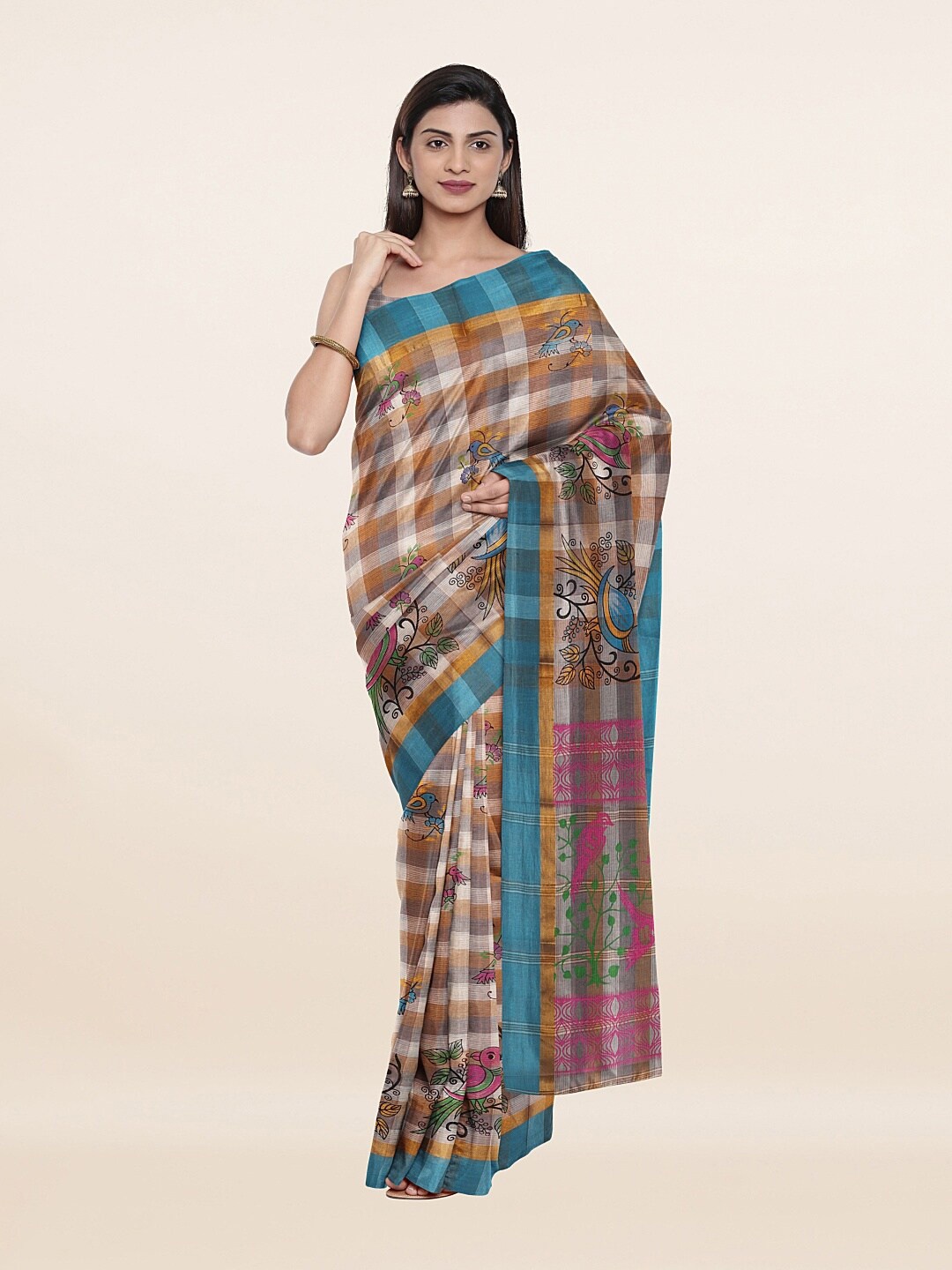 

Pothys Blue & Pink Floral Pure Cotton Saree