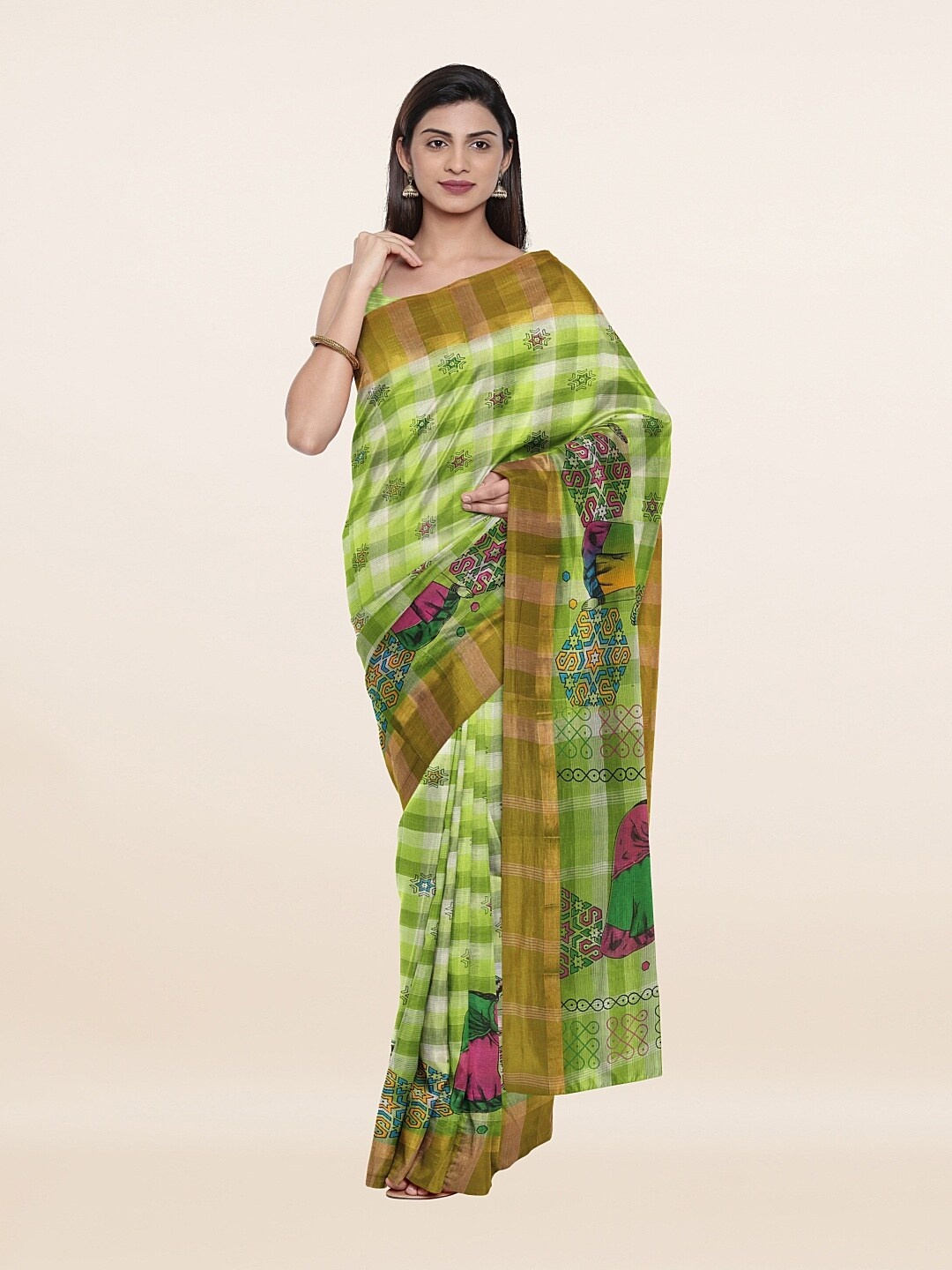

Pothys Green & Pink Floral Pure Cotton Saree