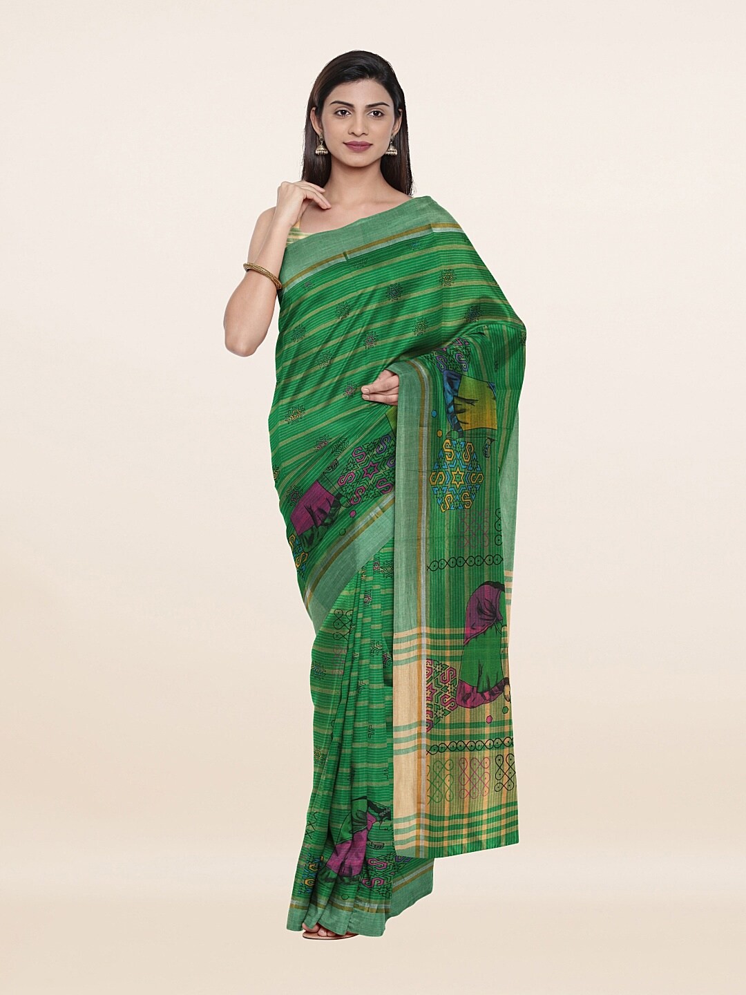 

Pothys Green & Purple Floral Pure Cotton Saree