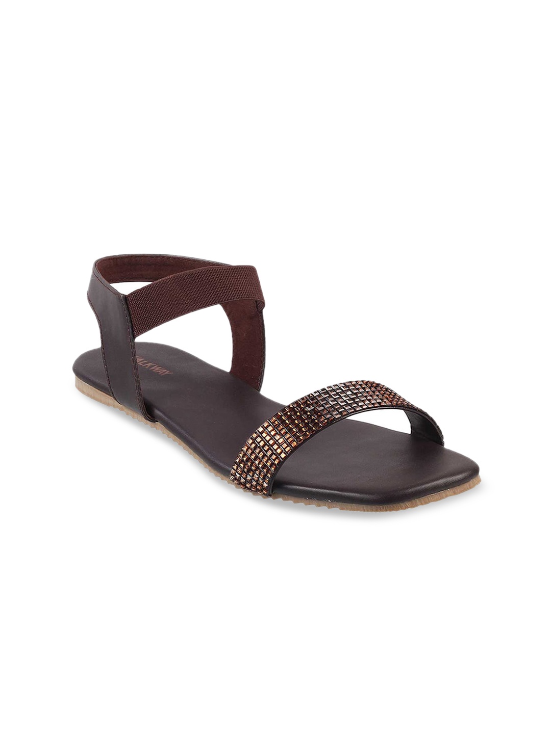 

WALKWAY by Metro Women Bronze-Toned Embellished Open Toe Flats