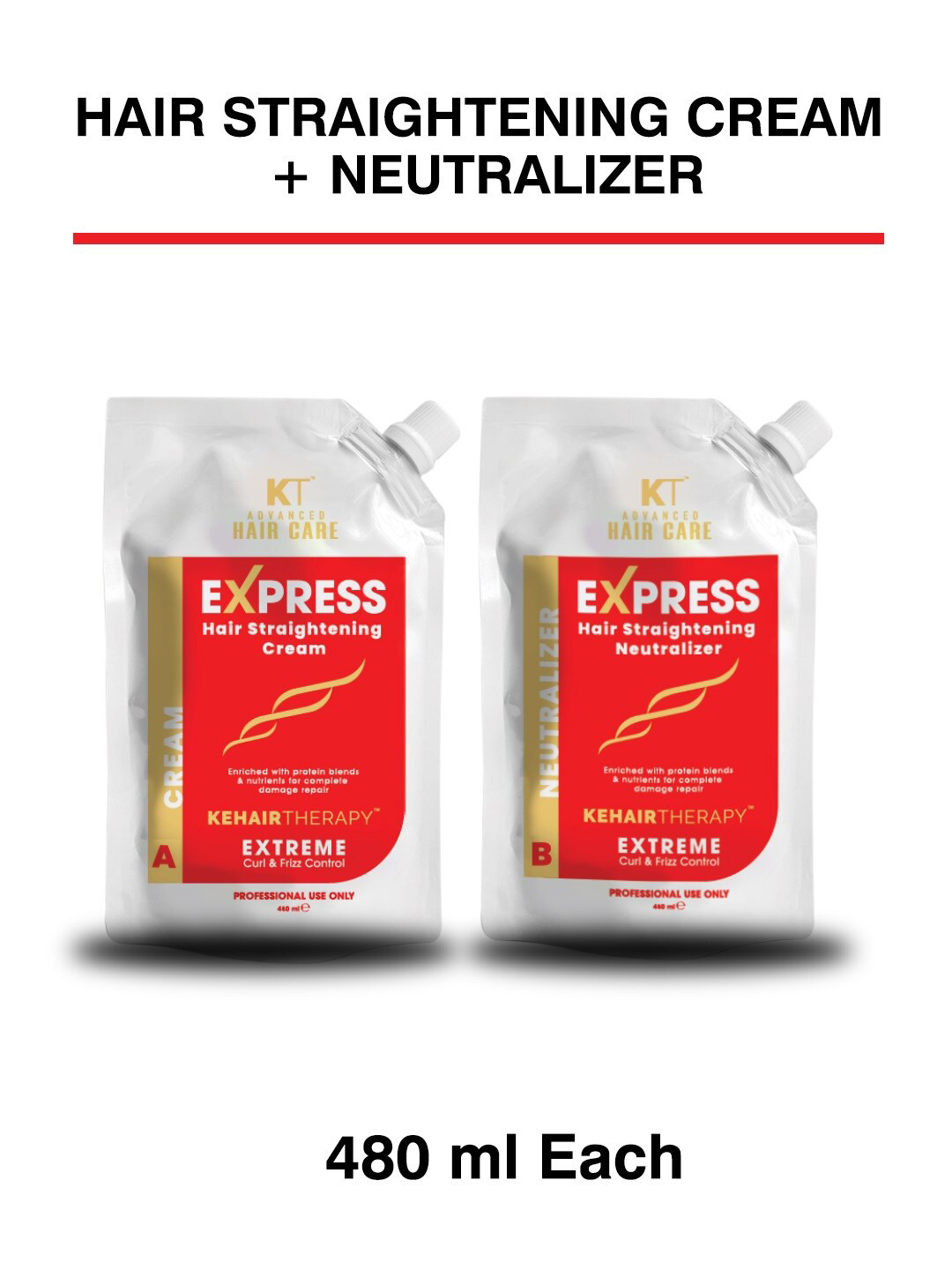 

KEHAIRTHERAPY Combo of Express Hair Straightening Cream & Neutralizer - 480 ml Each, Red
