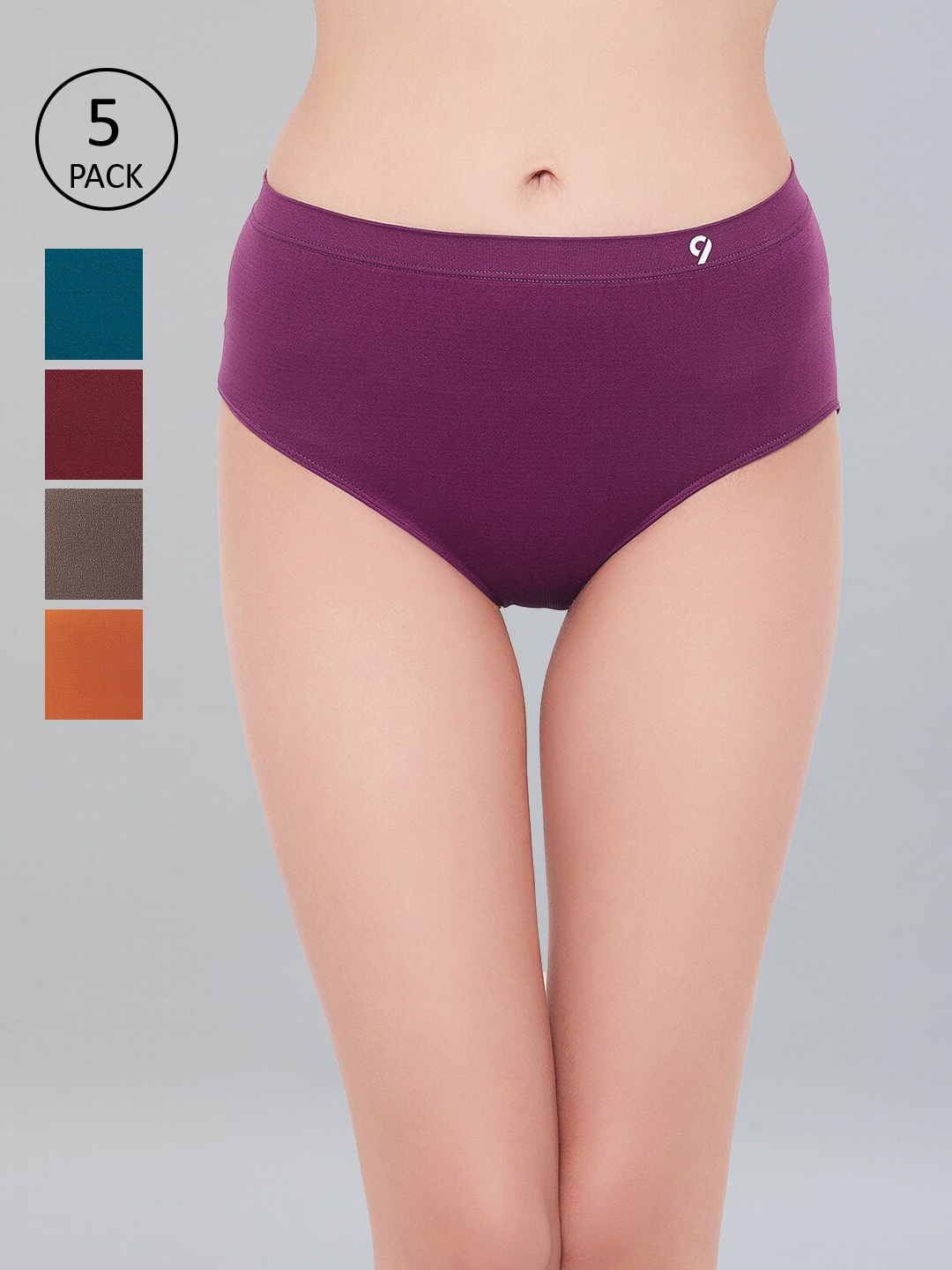 

C9 Airwear Women Pack of 5 Multicolored Solid Mid-Rise Solid Hipster Briefs P1177, Multi