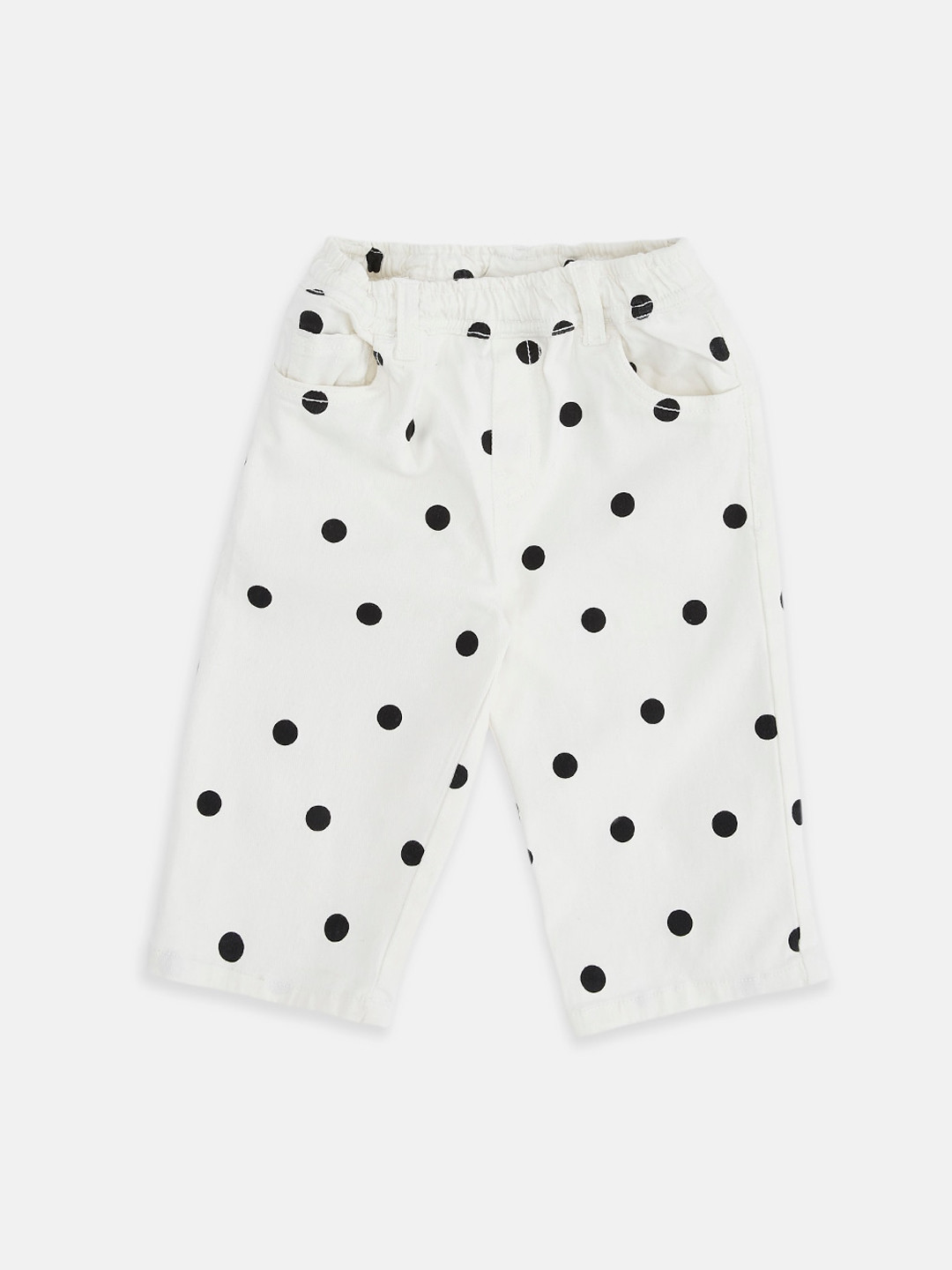 

Pantaloons Baby Girls Off-White & Black Polka Dots Printed Cotton Jeans