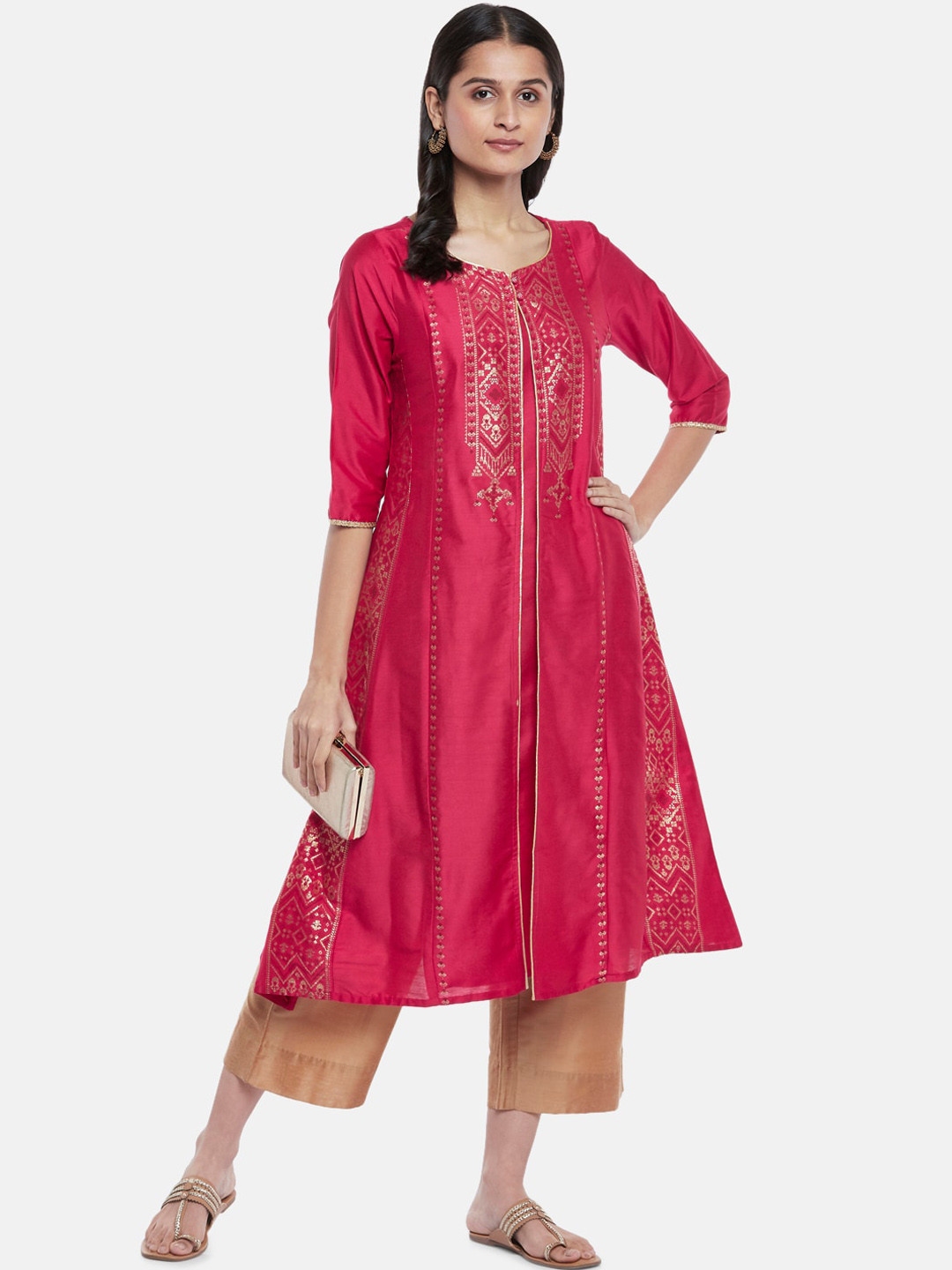 

RANGMANCH BY PANTALOONS Women Fuchsia Ethnic Motifs Printed Kurta