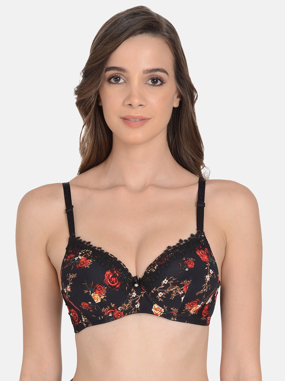 

mod & shy Black & Red Floral Bra Underwired Heavily Padded