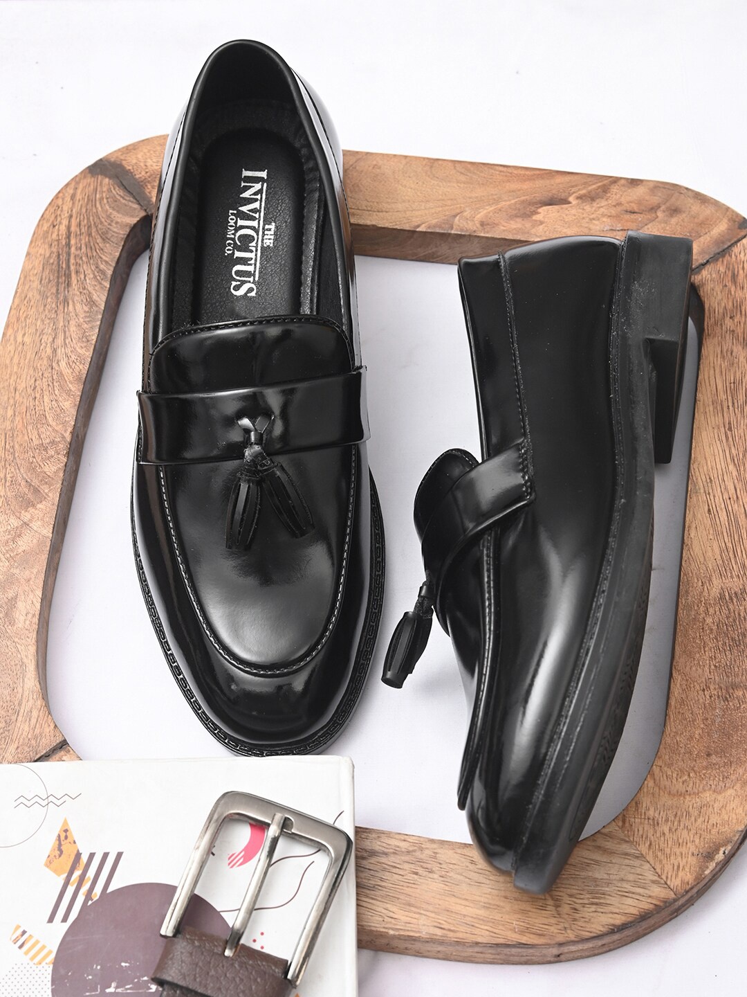 

INVICTUS Men Black Solid Formal Slip-On Loafers With Tassel