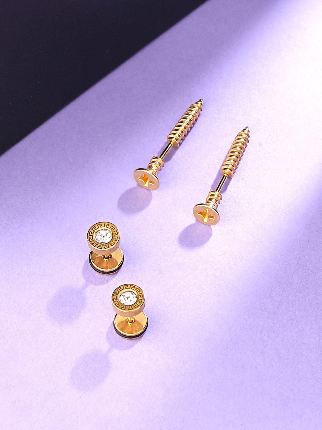 

Yellow Chimes Set of 2 Gold-Toned Stainless Steel Contemporary Studs Earrings