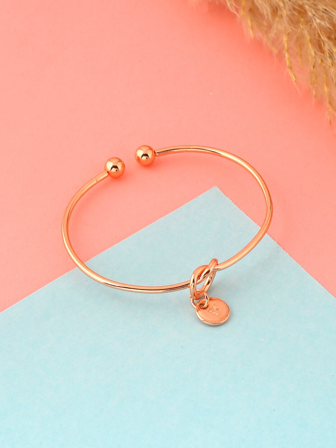 

Yellow Chimes Women Rose Gold-Plated Brass R Initial Cuff Bracelet