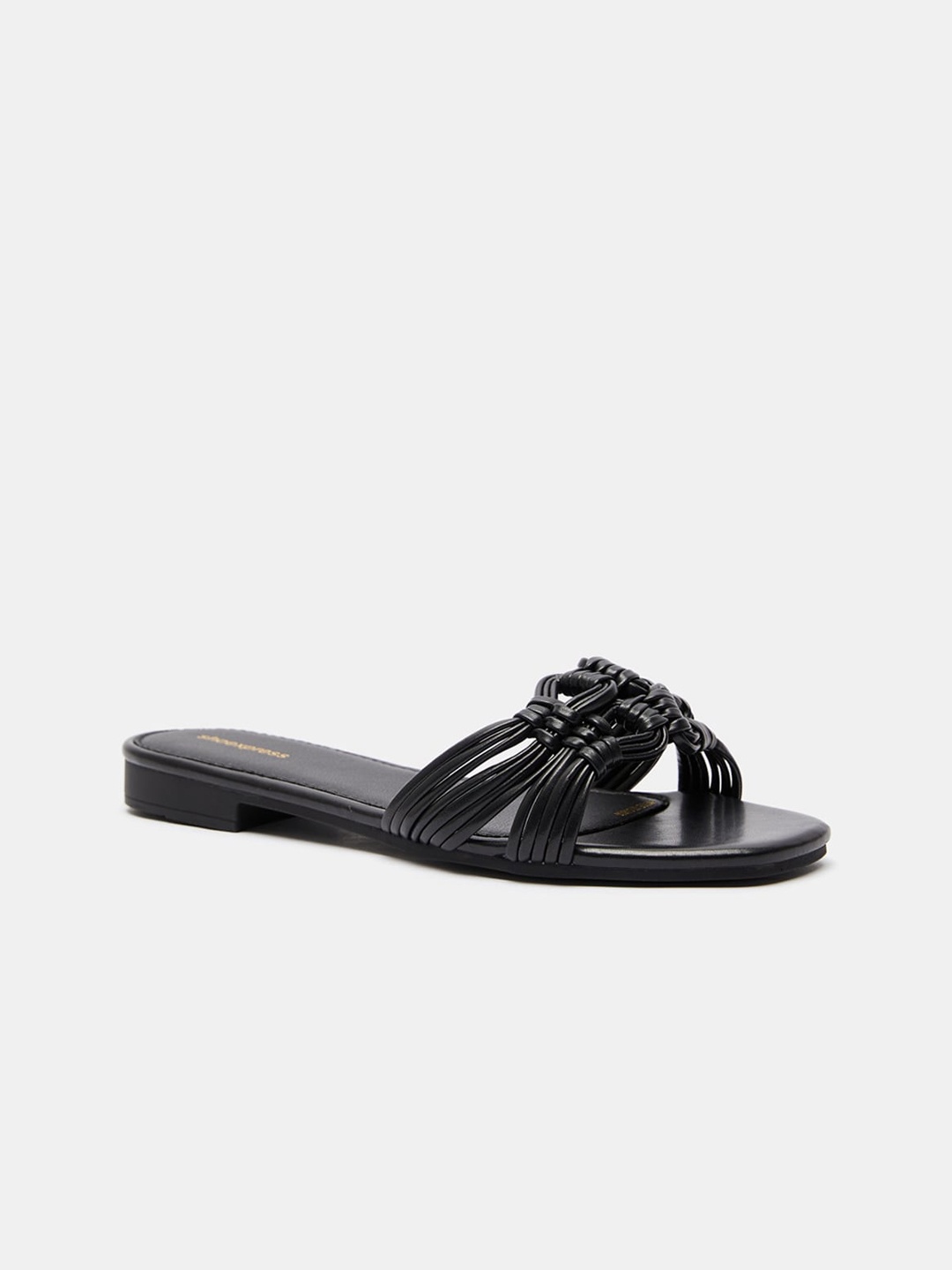 

shoexpress Women Black Textured Open Toe Flats