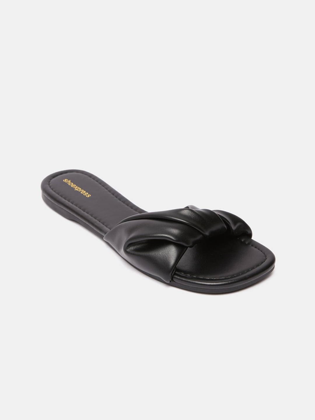 

shoexpress Women Black Striped Open Toe Flats with Buckles