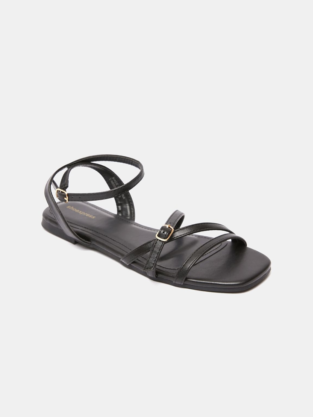 

shoexpress Women Black Colourblocked Open Toe Flats with Buckles