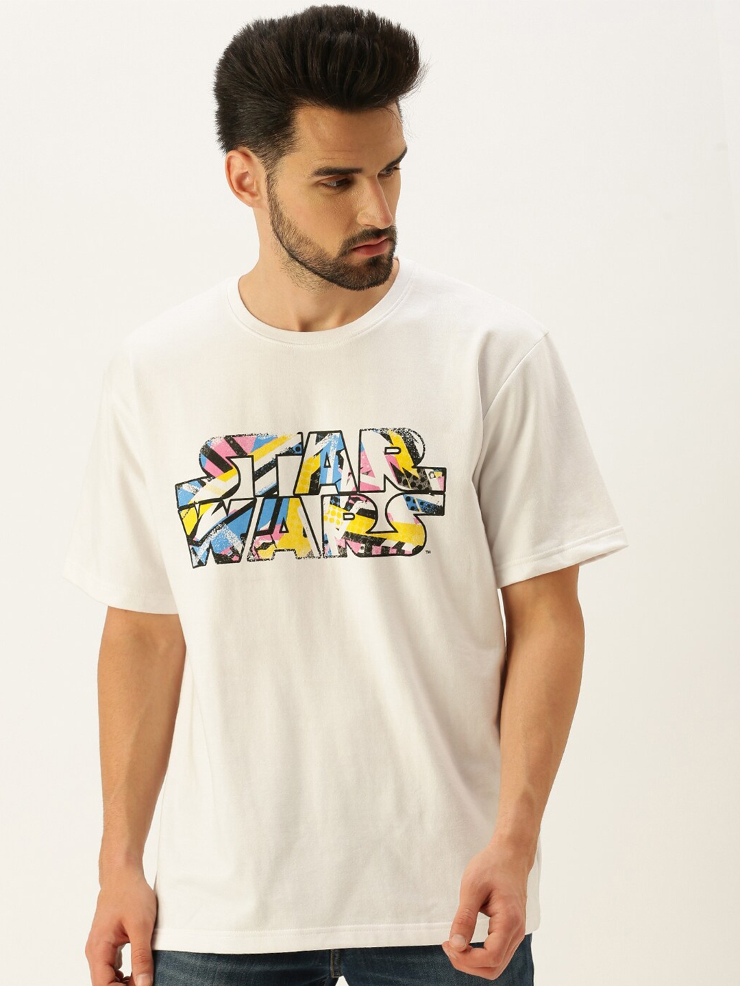 

VEIRDO Men White & Yellow Printed T-shirt