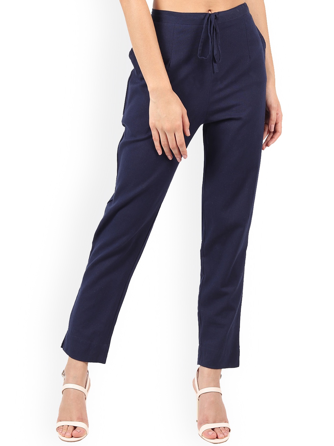 

MUFFLY Women Navy Blue Cotton Flex Trousers