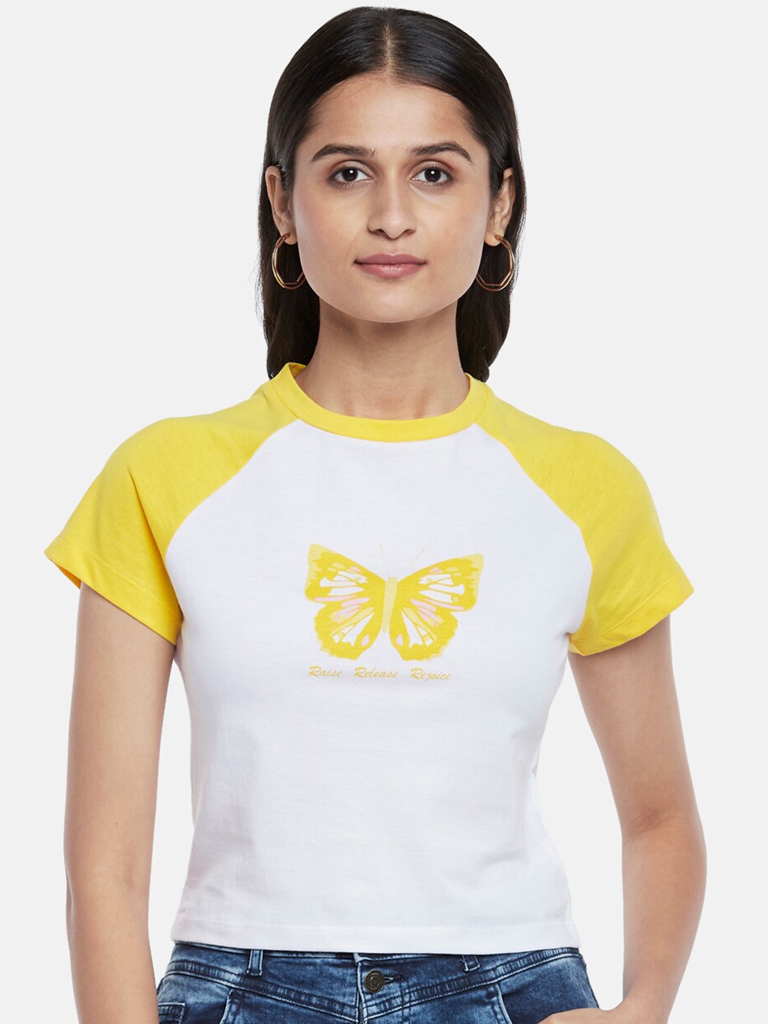 

People White Printed Knitted Pure Cotton Top