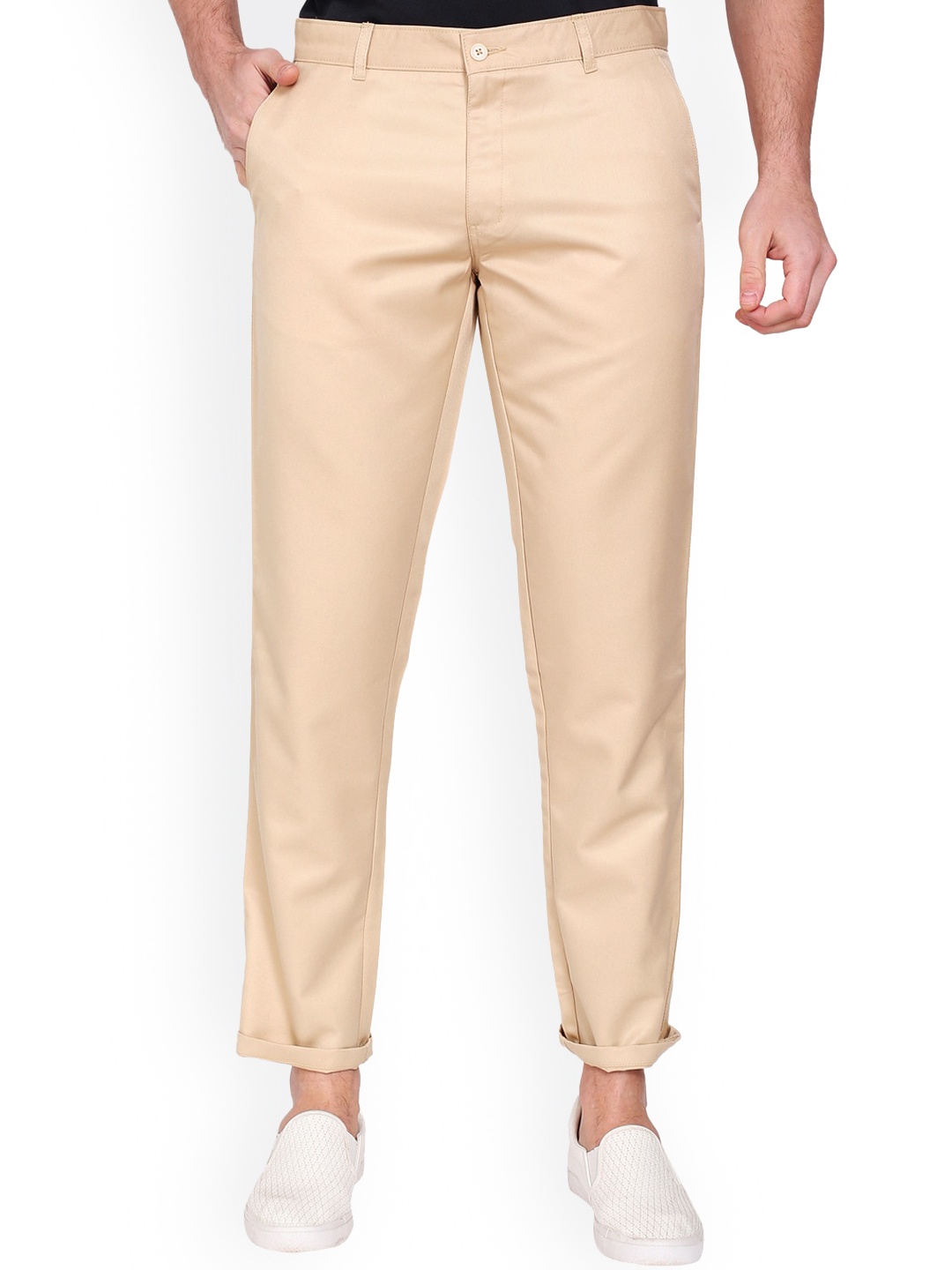 

AD & AV Men Cream-Coloured Classic Easy Wash Chinos Trousers