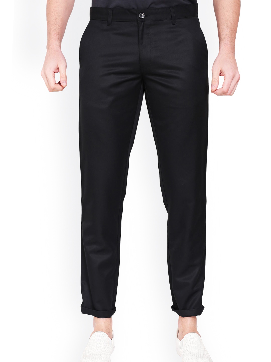 

AD & AV Men Black Classic Regular Fit Easy Wash Chinos Trousers