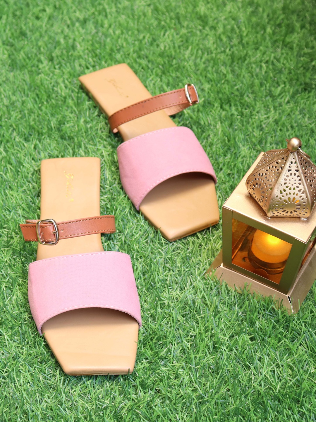 

Gibelle Women Pink Open Toe Flats with Buckles