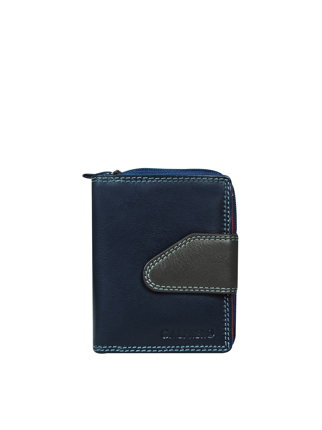 

CALFNERO Women Blue & Red Leather Two Fold Wallet