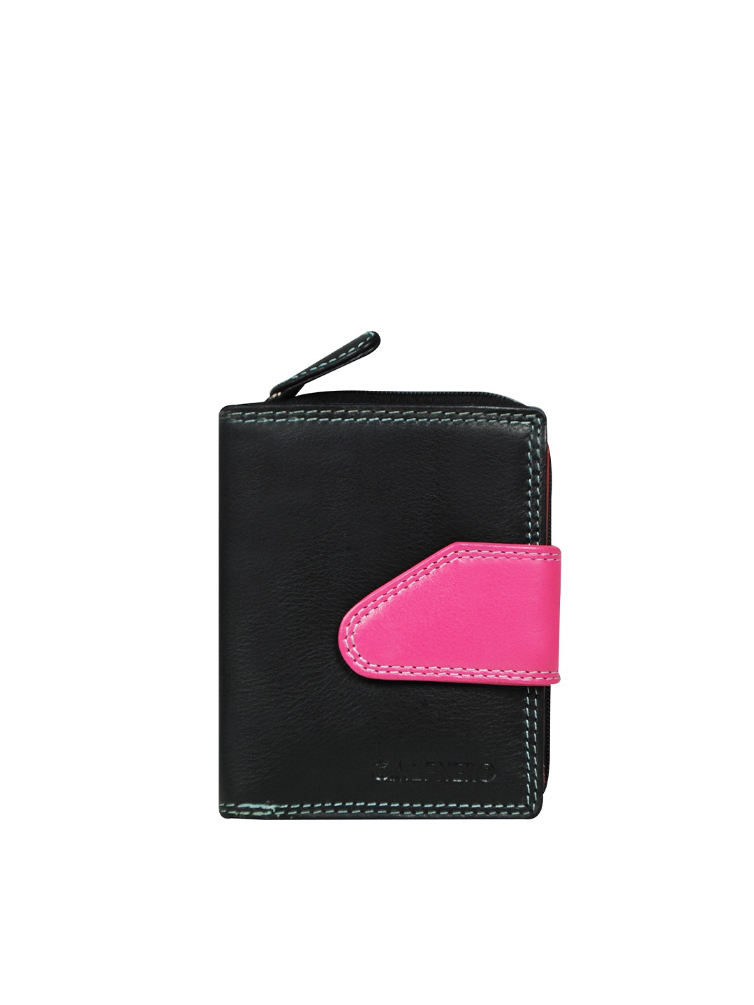 

CALFNERO Women Black & Pink Leather Two Fold Wallet