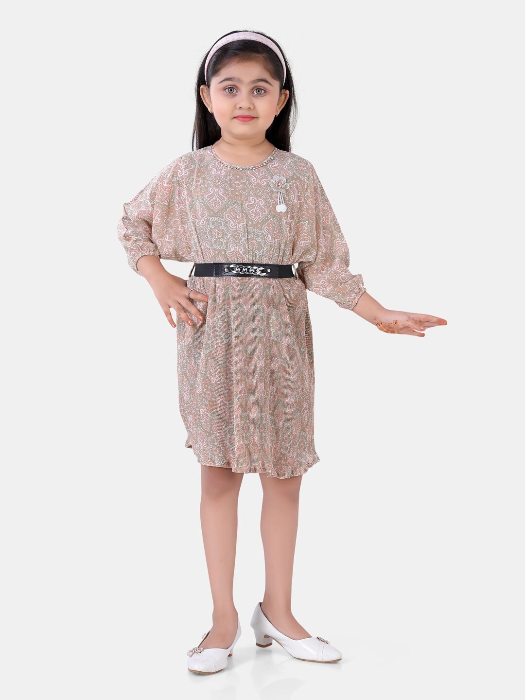

POPLINS Cream-Coloured Ethnic Motifs Dress