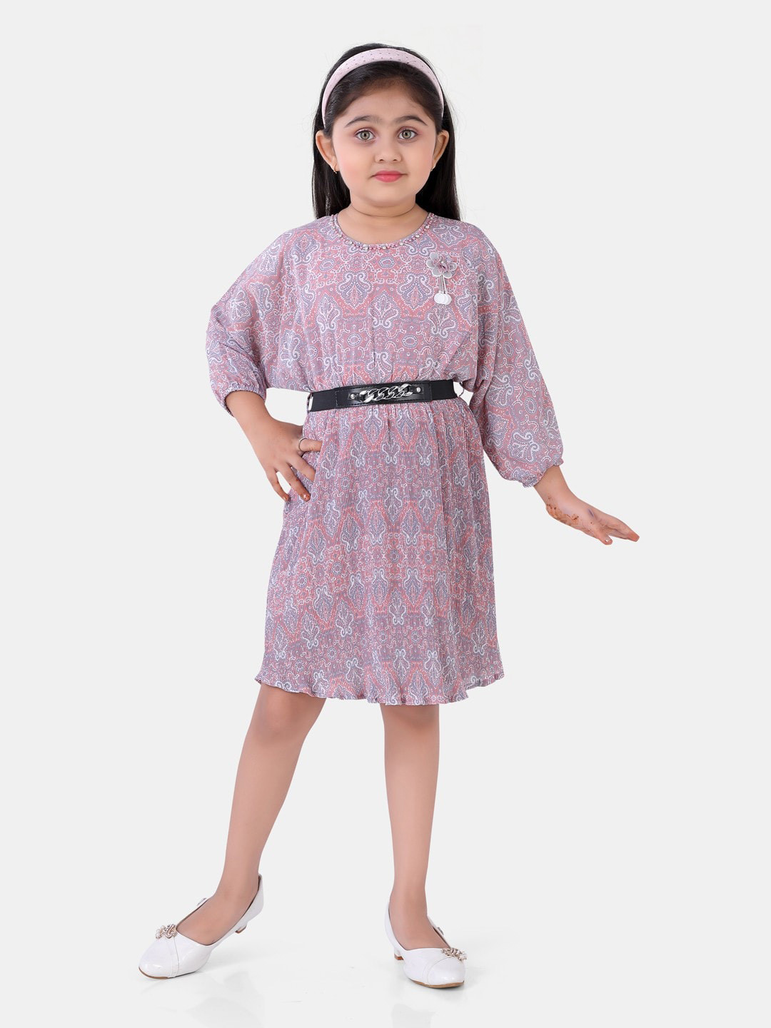 

POPLINS Pink Ethnic Motifs Dress