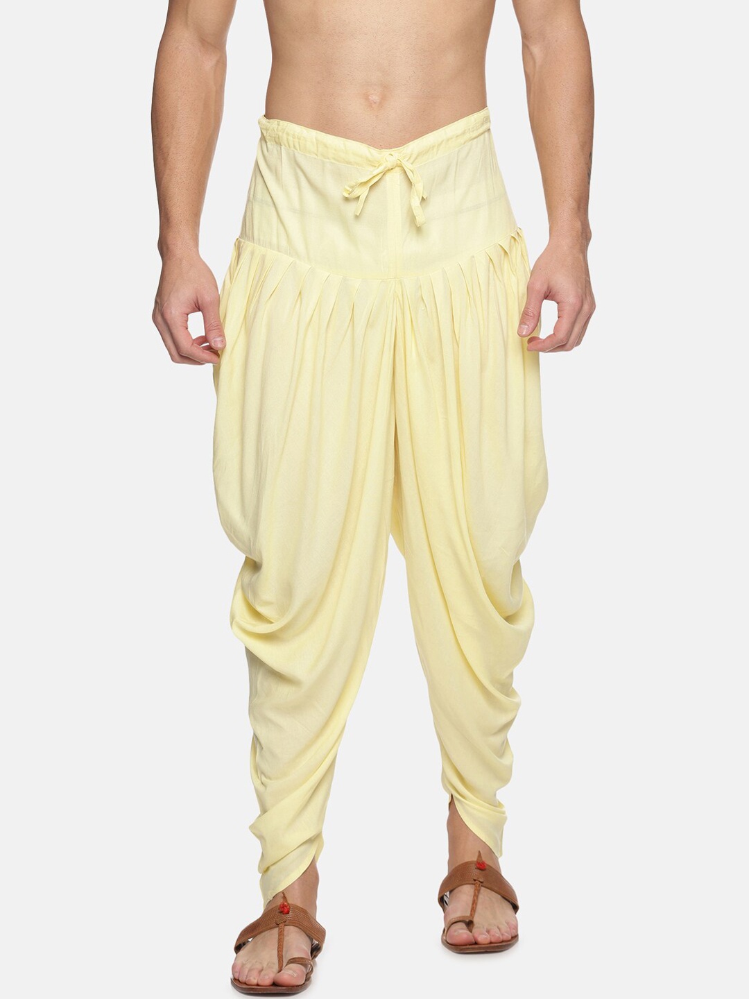 

Sethukrishna Men Cream Solid Dhoti Pant, Yellow