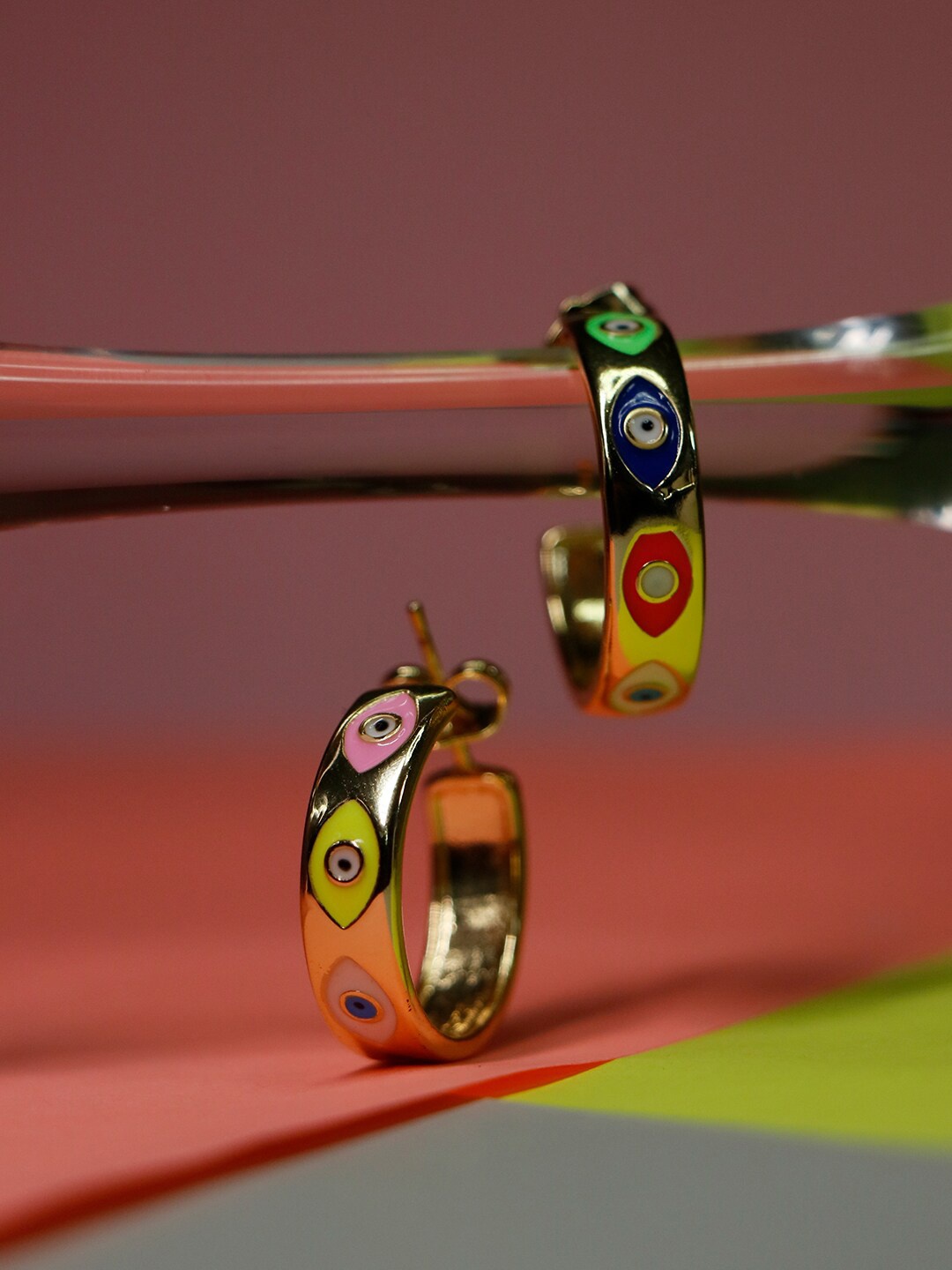 

Ishhaara Gold-Plated Circular Evil Eye Hoop Earrings